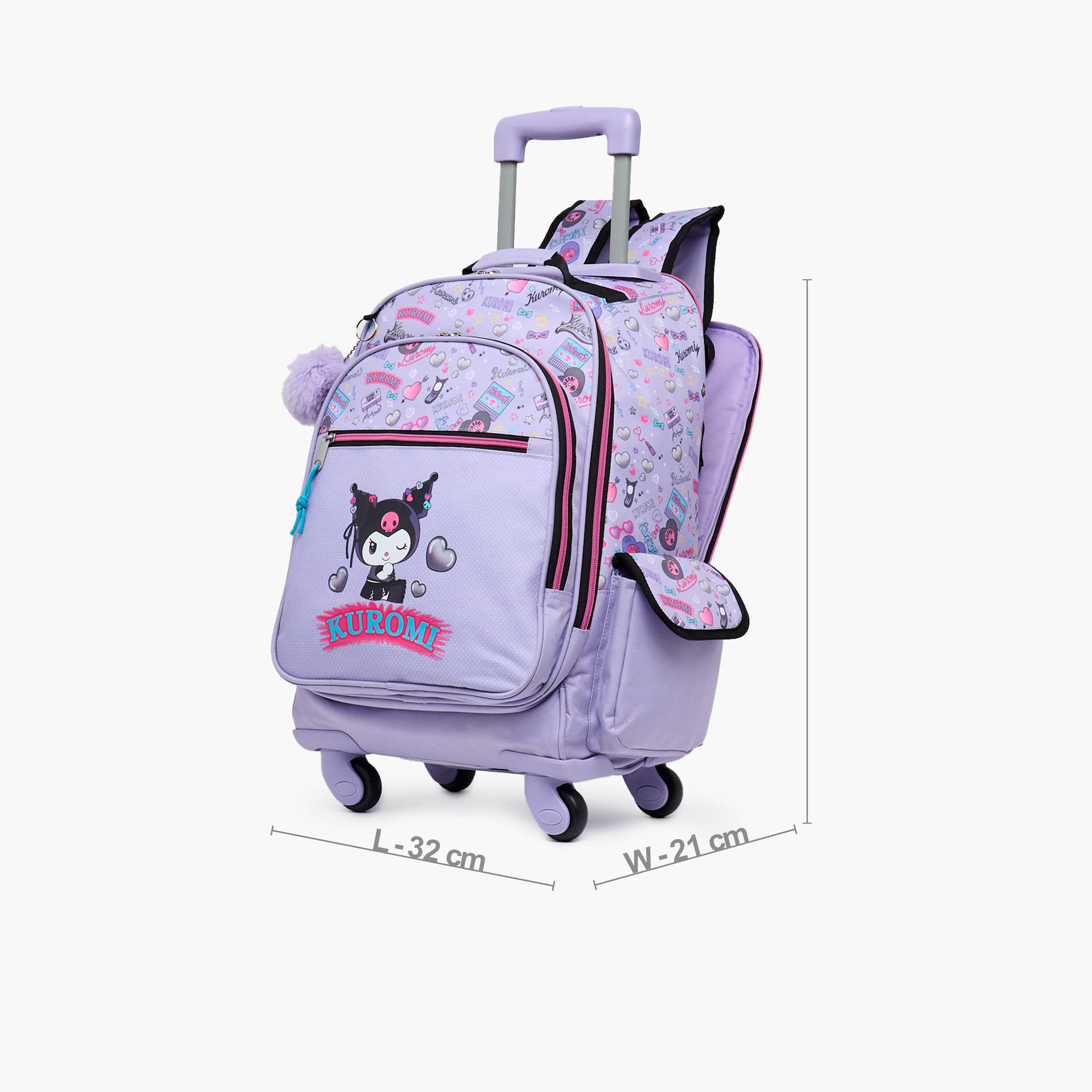 Sanrio Kuromi Print Trolley Bag for Girls 8-13 Years with Water Bottle Pocket - 17 inches-school-bagsandbackpacks-trolleybags-image-7