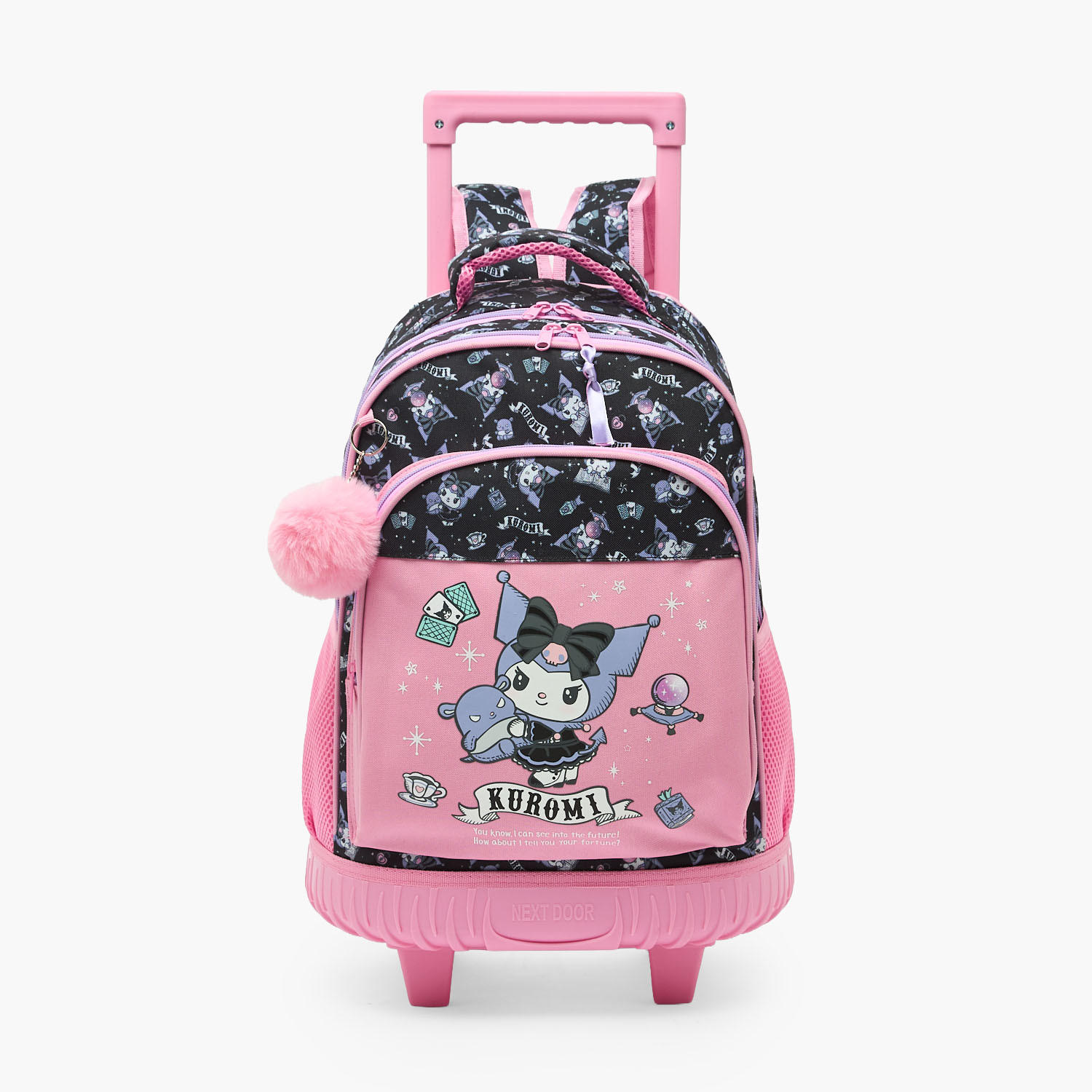 Sanrio Kuromi Print Trolley Bag for Girls 5-8 Years with Water Bottle Pocket - 18 inches-school-bagsandbackpacks-trolleybags-image-1