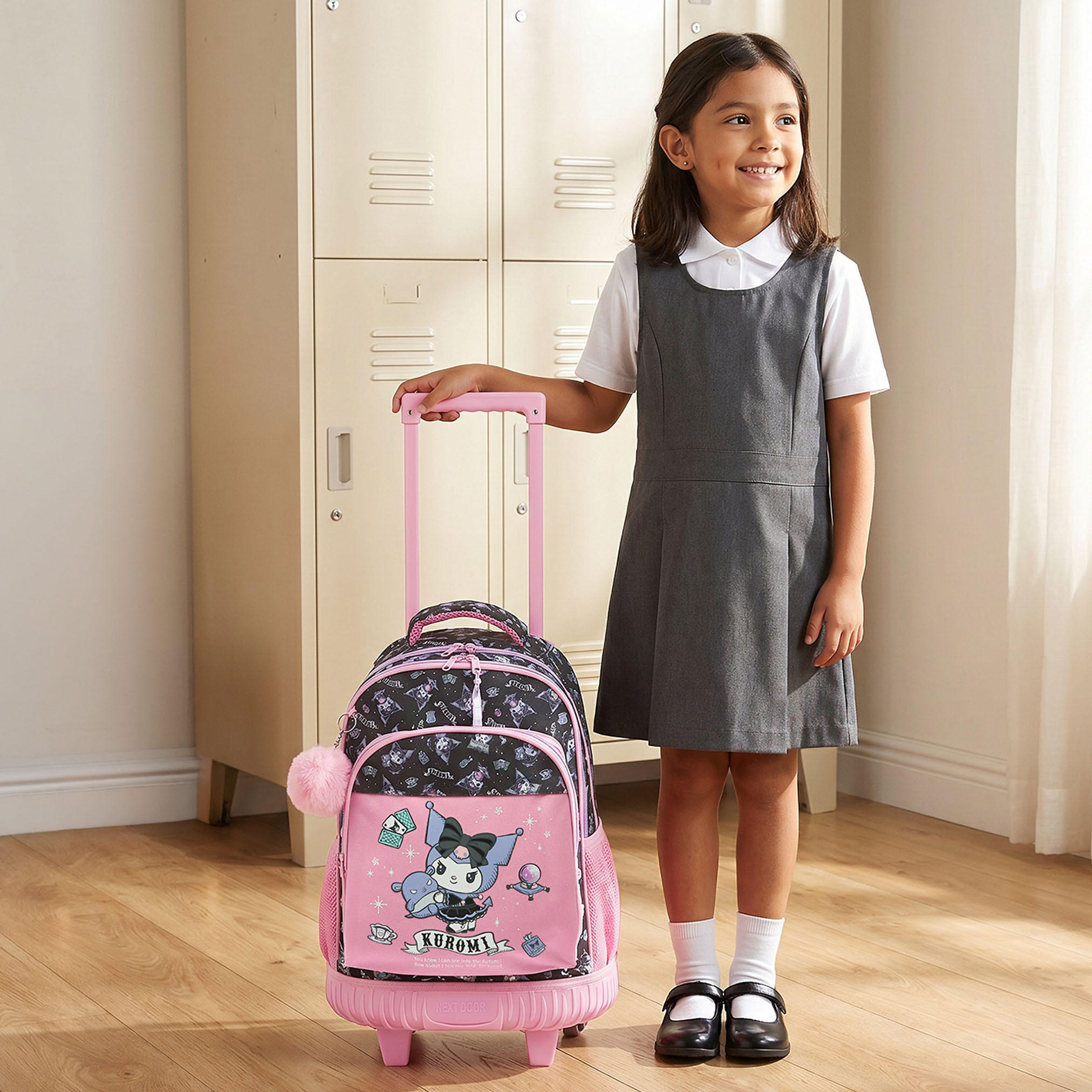 Sanrio Kuromi Print Trolley Bag for Girls 5-8 Years with Water Bottle Pocket - 18 inches-school-bagsandbackpacks-trolleybags-image-2