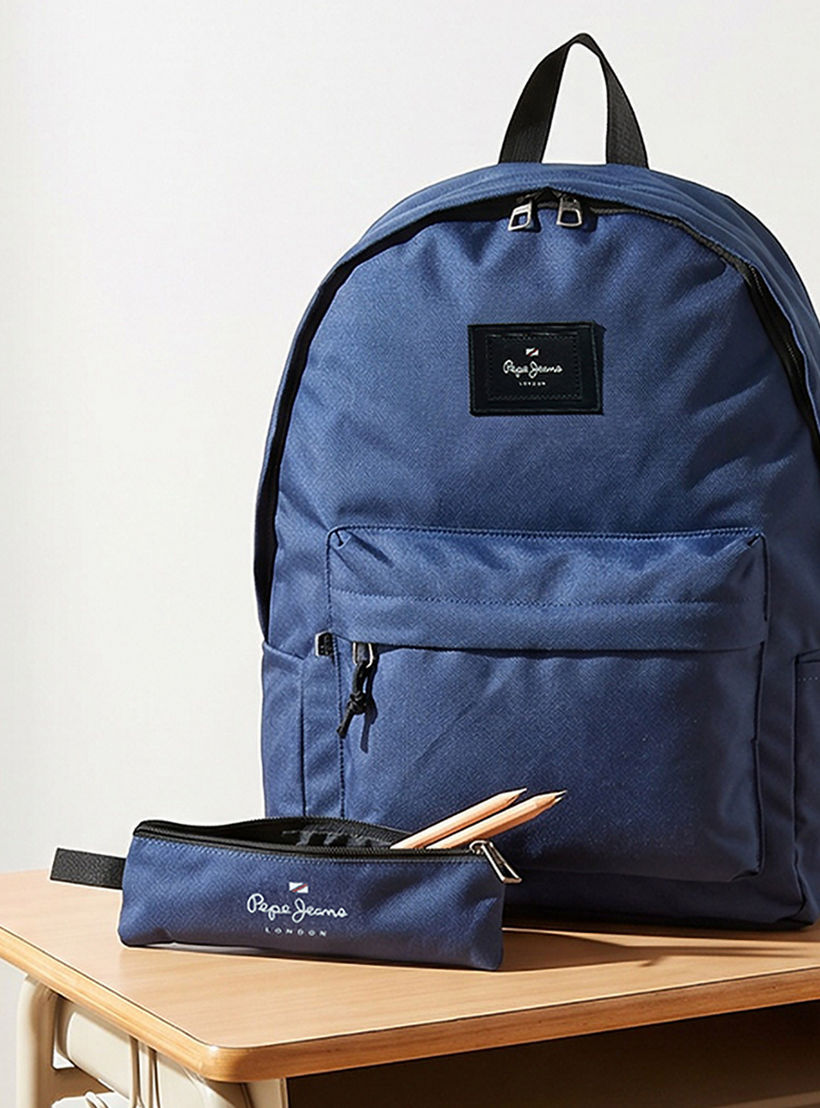 Pepe Jeans Aris Logo Applique Backpack for Boys 8-13 Years with Pencil Pouch - 18 inches-school-bagsandbackpacks-backpacks-image-1
