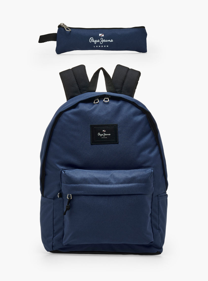 Pepe Jeans Aris Logo Applique Backpack for Boys 8-13 Years with Pencil Pouch - 18 inches-school-bagsandbackpacks-backpacks-image-2