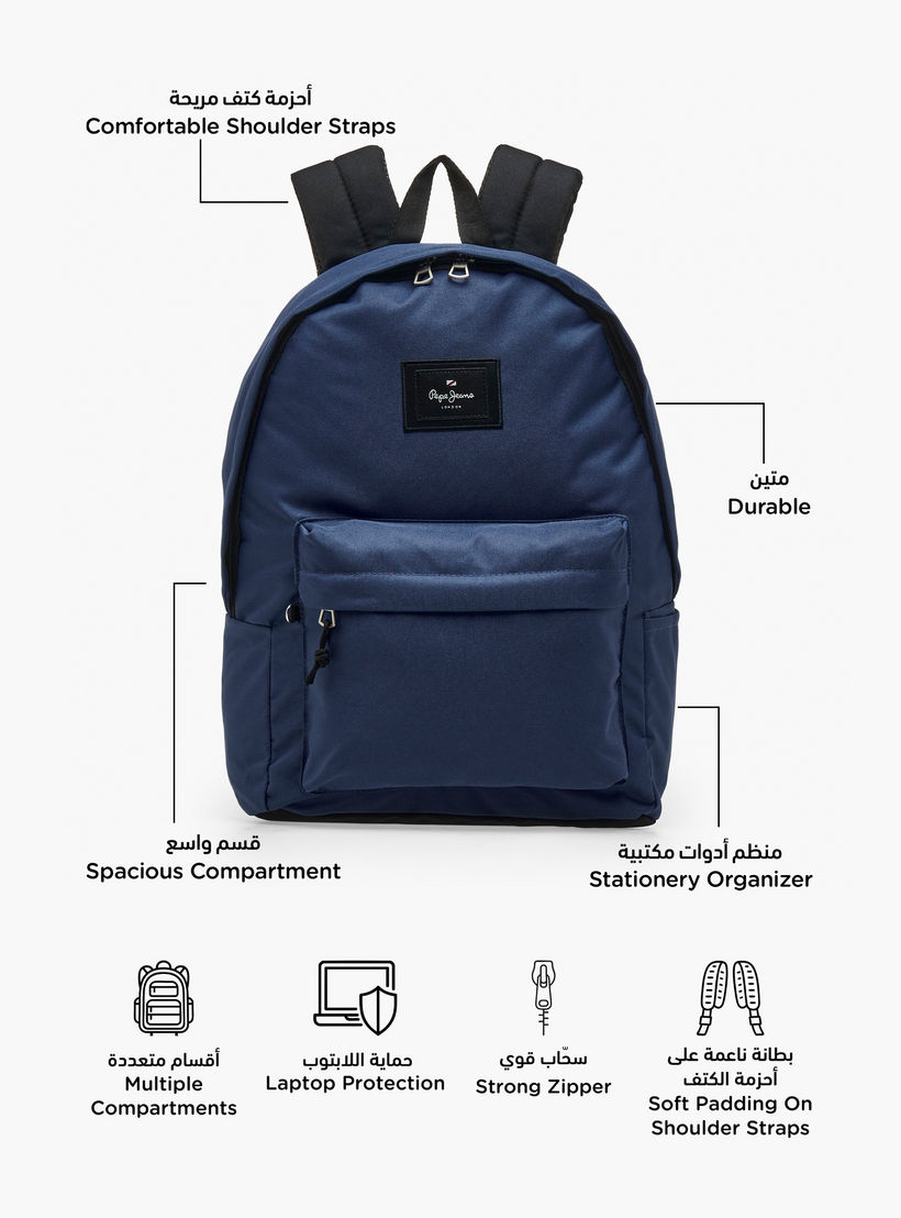 Pepe Jeans Aris Logo Applique Backpack for Boys 8-13 Years with Pencil Pouch - 18 inches-school-bagsandbackpacks-backpacks-image-3