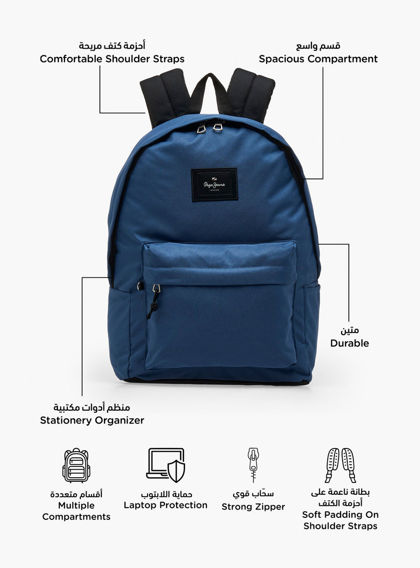Pepe Jeans Aris Logo Applique Backpack for Boys 8-13 Years with Padded Shoulder Straps - 18 inches-school-bagsandbackpacks-backpacks-image-3