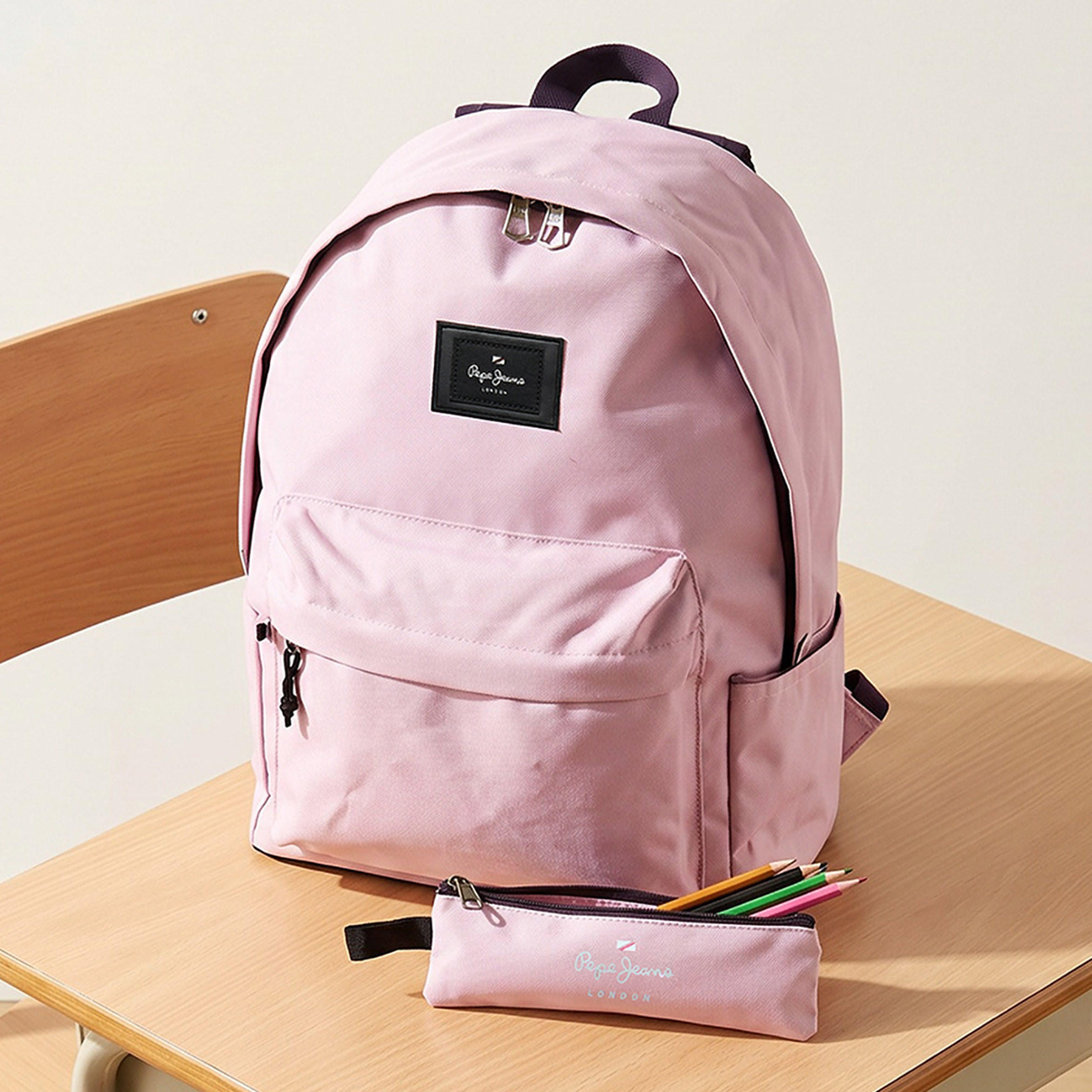 Pepe Jeans Aris Logo Applique Backpack for Girls 8-13 Years with Pencil Pouch - 18 inches-school-bagsandbackpacks-backpacks-image-1