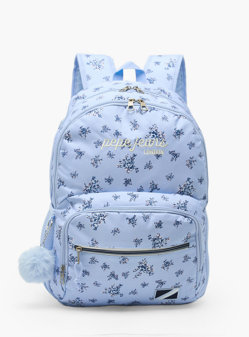 Pepe Jeans Olivia Floral Print Backpack for Girls 8-13 Years with Pom-Pom Accent - 18 inches-school-bagsandbackpacks-backpacks-image-1