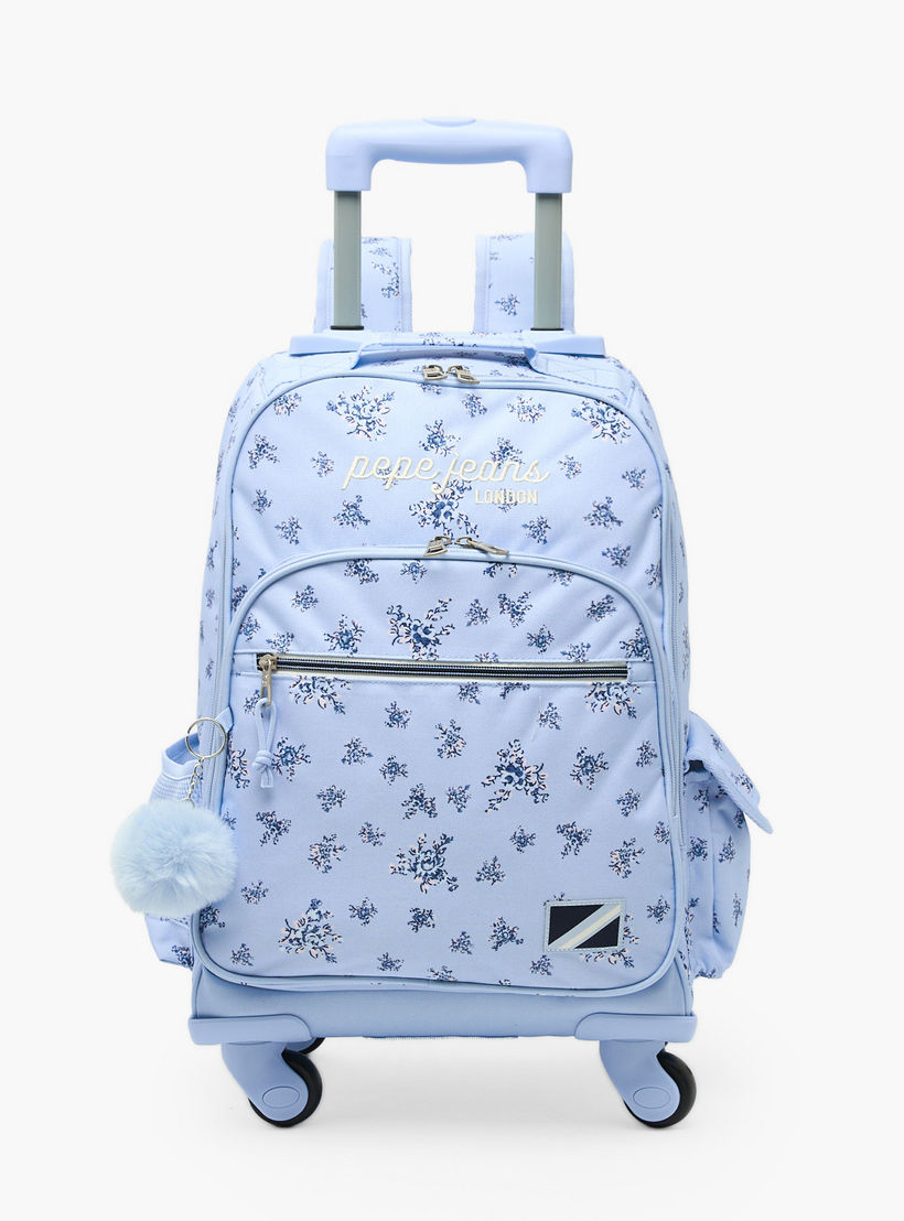 Pepe Jeans Olivia Floral Print Trolley Backpack for Girls 8-13 Years with Pom-Pom Accent - 17 inches-school-bagsandbackpacks-trolleybags-image-1