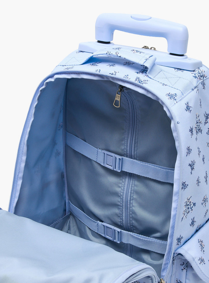 شنطة ظهر ترولي بزينة بوم بوم وطبعات زهرية للبنات بعمر 8-13 سنة من بيبي جينز - 17 بوصة-school-bagsandbackpacks-trolleybags-image-8