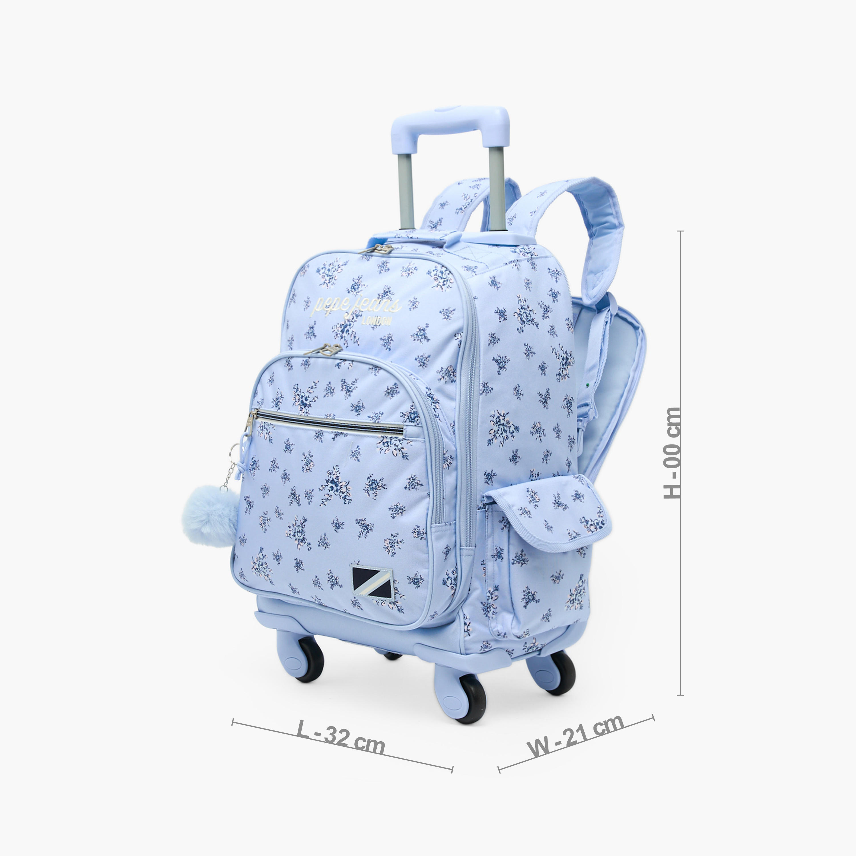 Pepe Jeans Olivia Floral Print Trolley Backpack for Girls 8-13 Years with Pom-Pom Accent - 17 inches-school-bagsandbackpacks-trolleybags-image-9