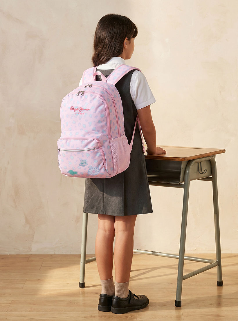 شنطة ظهر بطبعة مجردة للبنات من 8-13 سنة مع أحزمة كتف مبطنة - 18 بوصة-school-bagsandbackpacks-backpacks-image-2