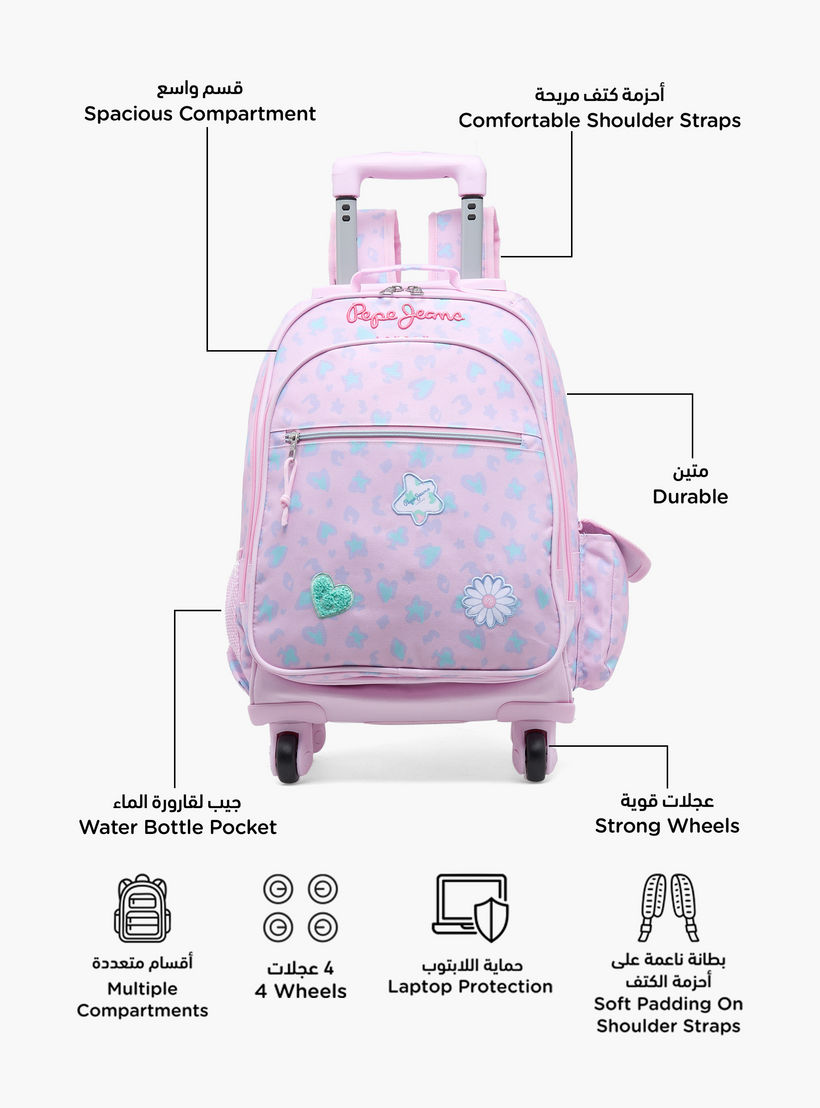 Pepe Jeans Abstract Print Trolley Bag for Girls 8-13 Years Retractable Handle - 17 inches-school-bagsandbackpacks-trolleybags-image-2