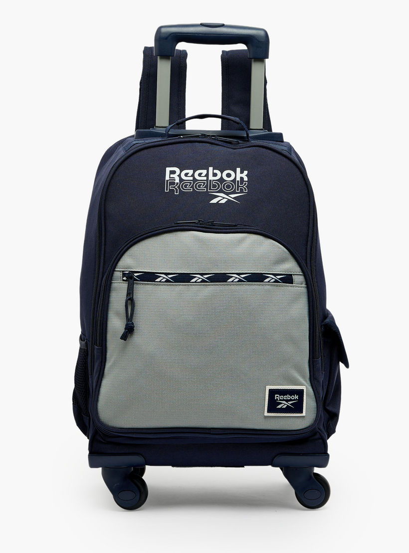 شنطة ظهر ترولي للأولاد 8-13 سنة بجيب قارورة ماء وطبعات شعار من ريبوك - 17 بوصة-school-bagsandbackpacks-trolleybags-image-1