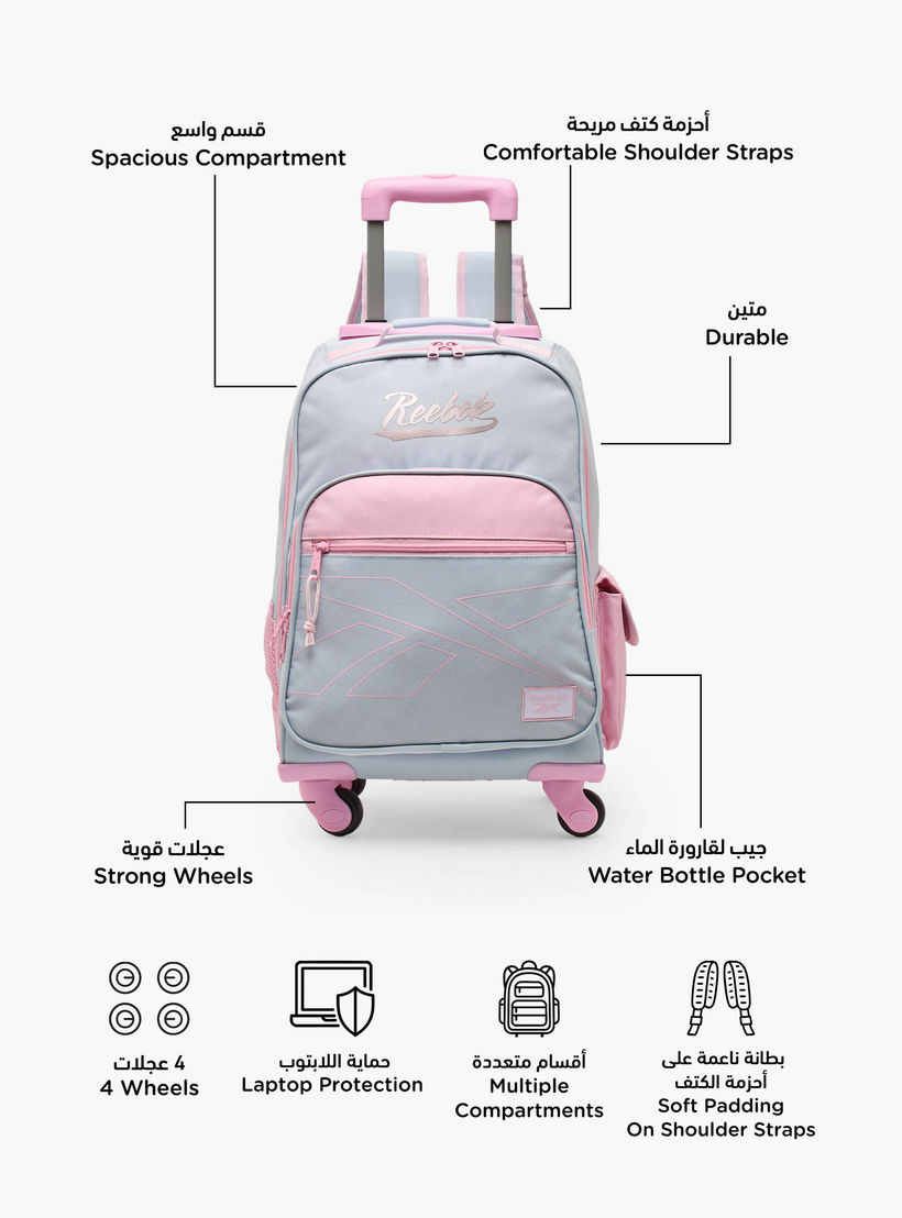 Reebok Colourblock Trolley Bag for Girls 8-13 Years with Retractable Handle - 17 inches-school-bagsandbackpacks-trolleybags-image-2