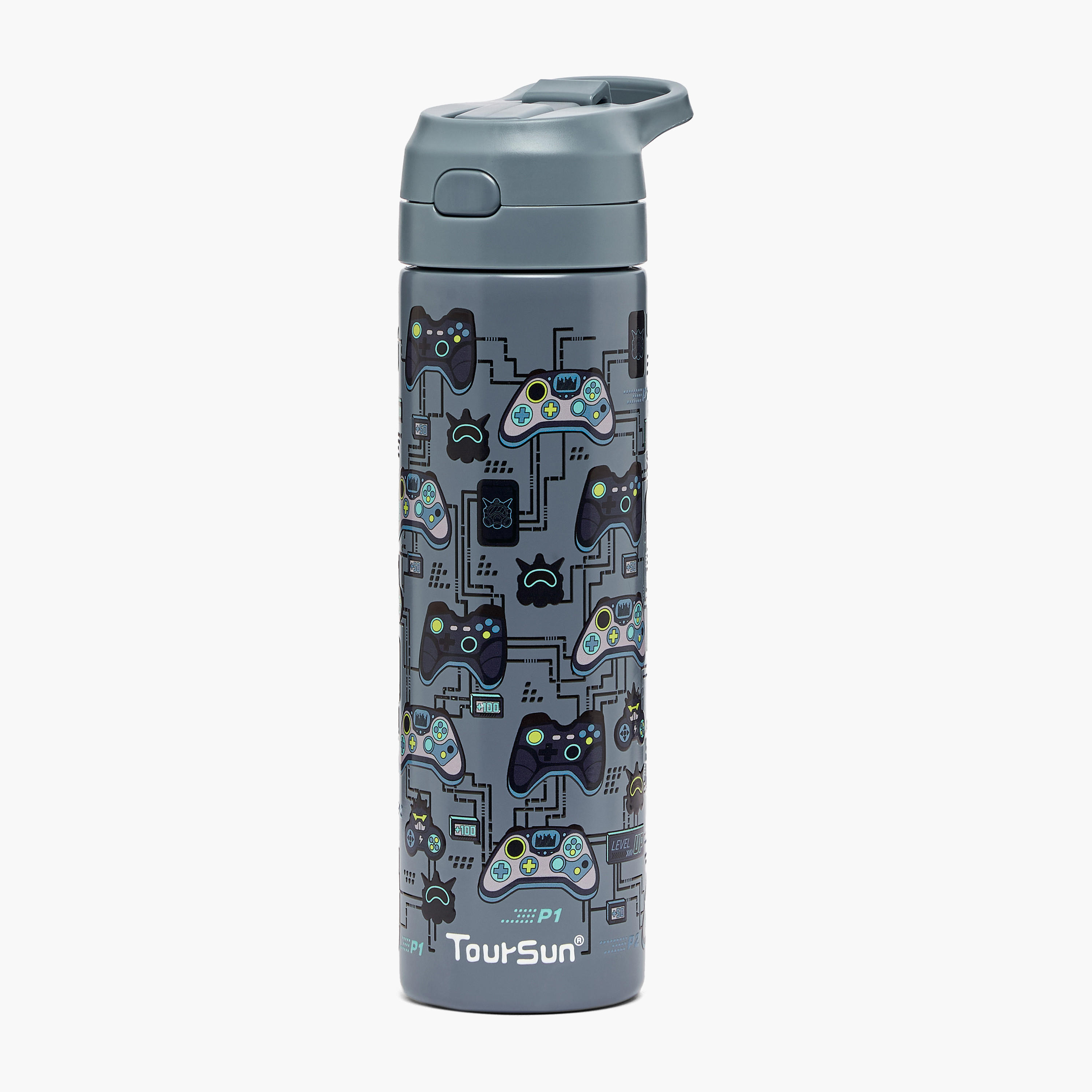 قارورة مياه ستانليس ستيل بفوهة قلابة ومقبض وطبعات من تورسن - 540 مل-school-waterbottles-image-1