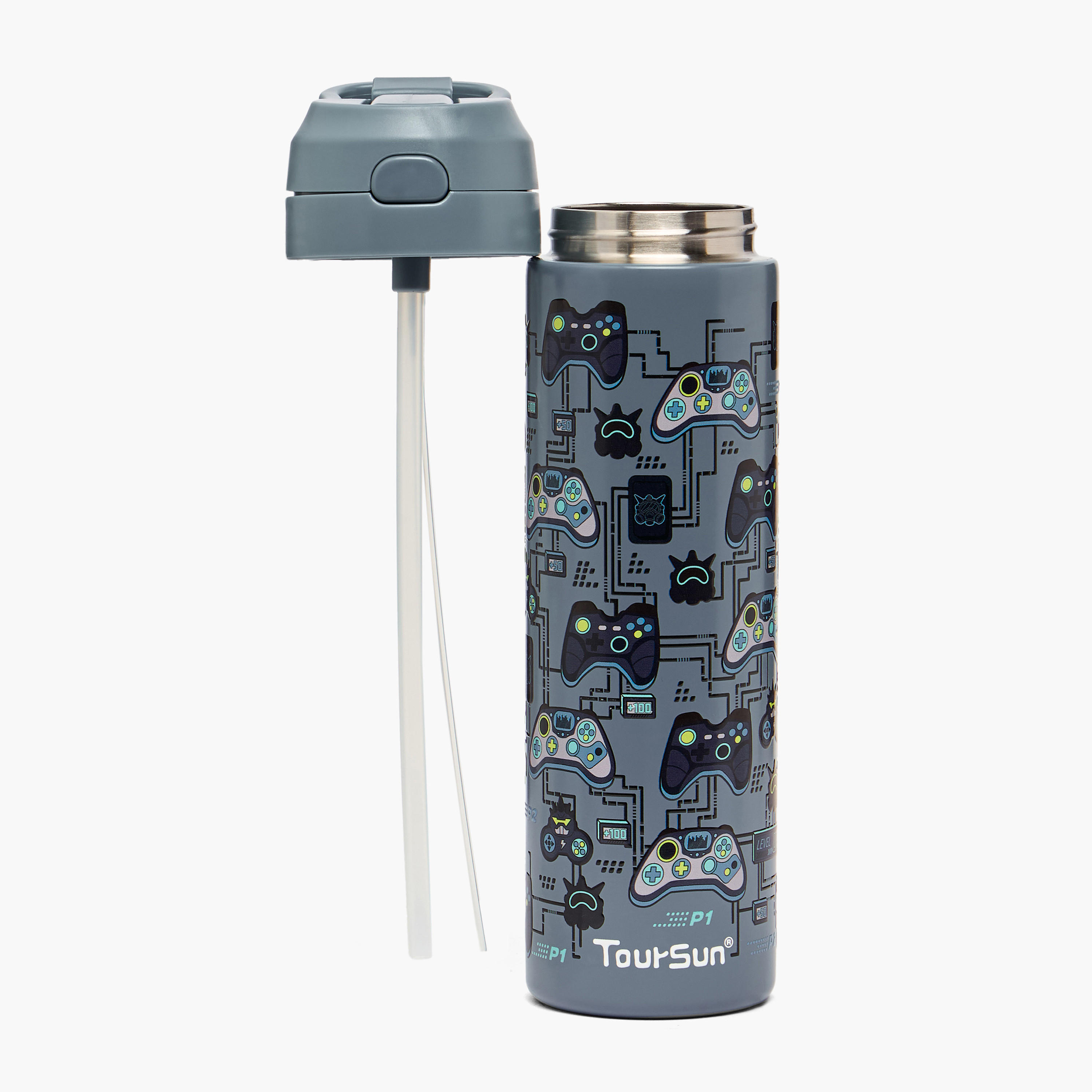 قارورة مياه ستانليس ستيل بفوهة قلابة ومقبض وطبعات من تورسن - 540 مل-school-waterbottles-image-2