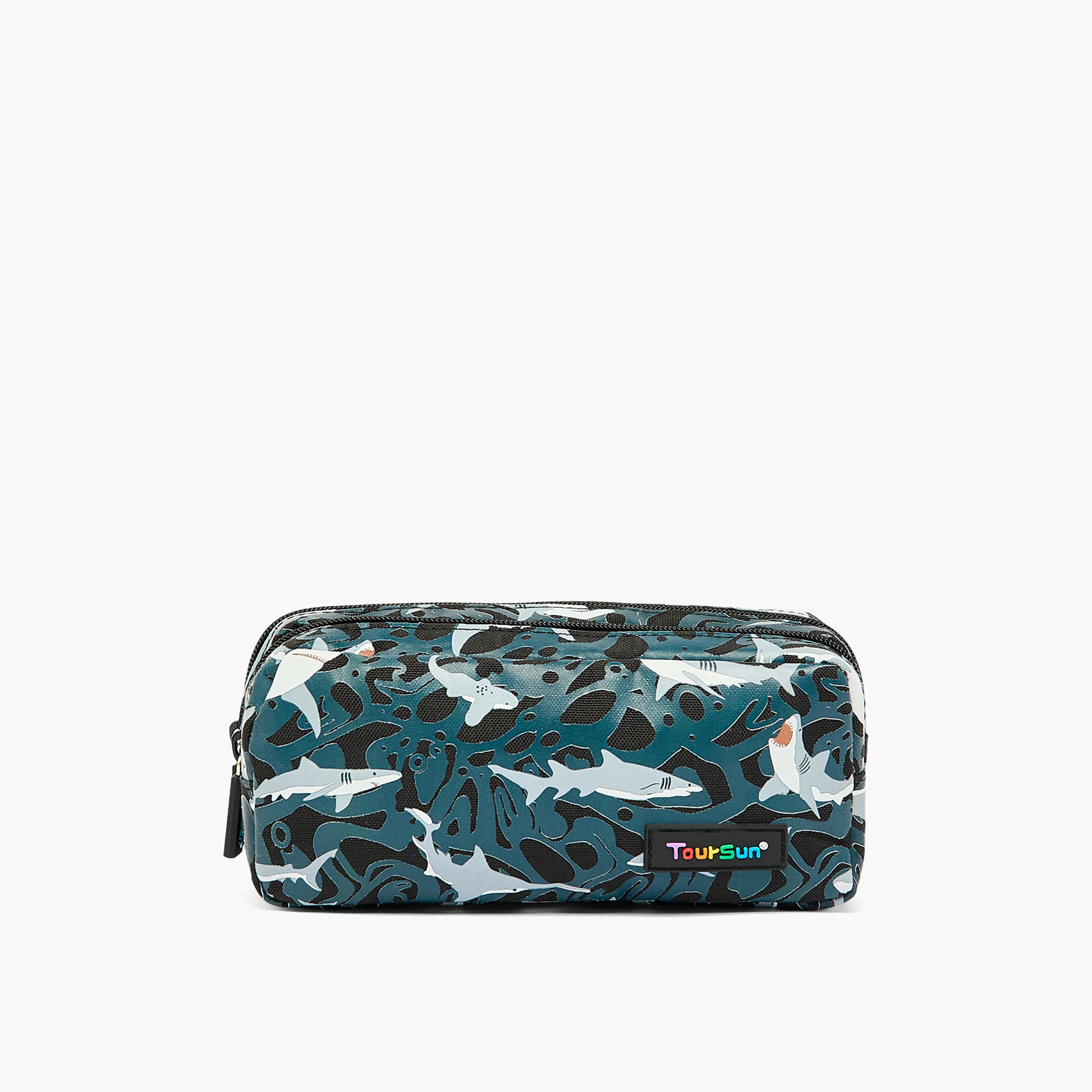 Toursun Shark Print Pencil Pouch with Two Compartment-school-stationery-pencilcases-image-1