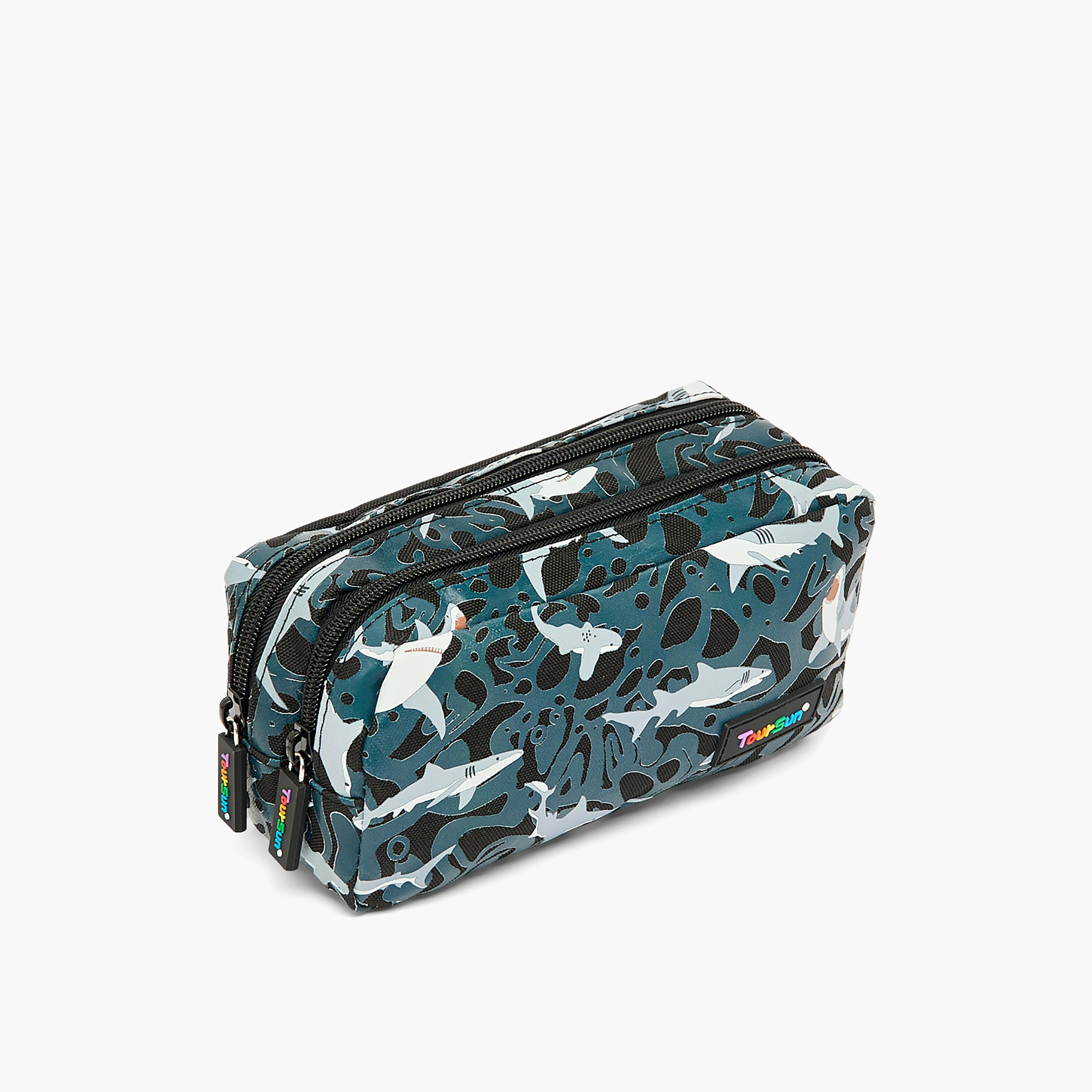 Toursun Shark Print Pencil Pouch with Two Compartment-school-stationery-pencilcases-image-2