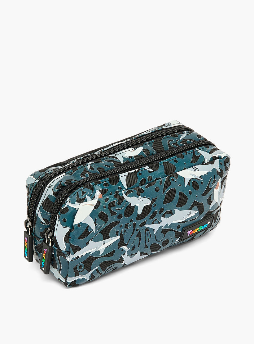 Toursun Shark Print Pencil Pouch with Two Compartment-school-stationery-pencilcases-image-2