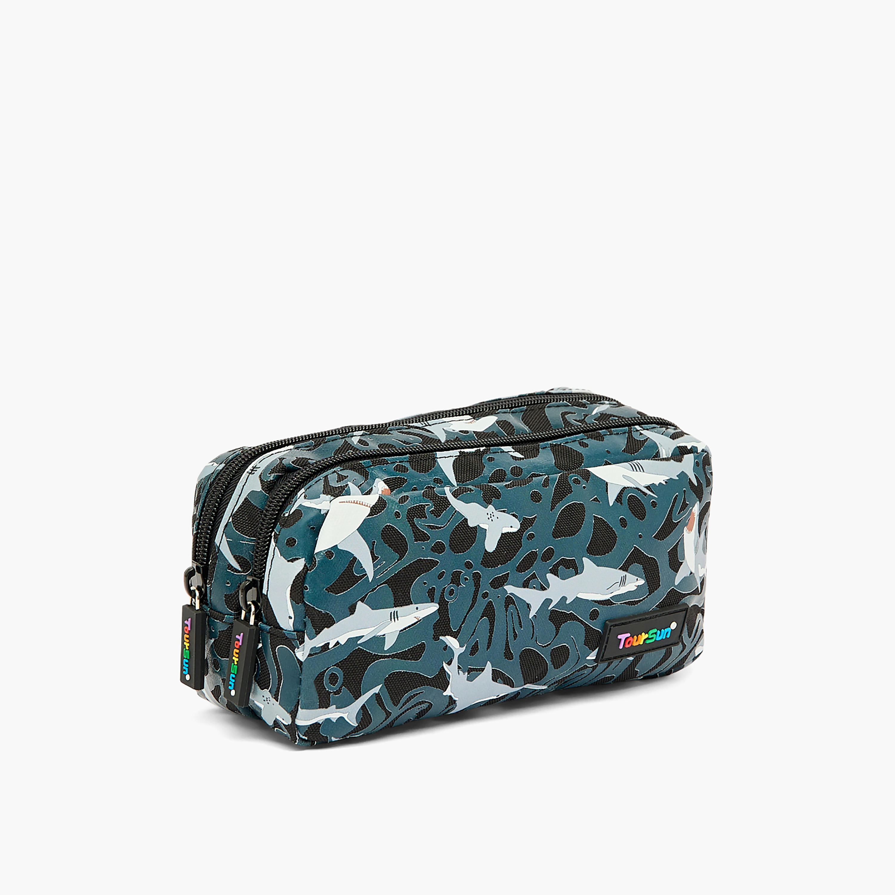 Toursun Shark Print Pencil Pouch with Two Compartment-school-stationery-pencilcases-image-3