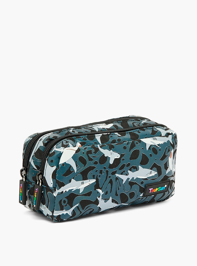 Toursun Shark Print Pencil Pouch with Two Compartment-school-stationery-pencilcases-image-3