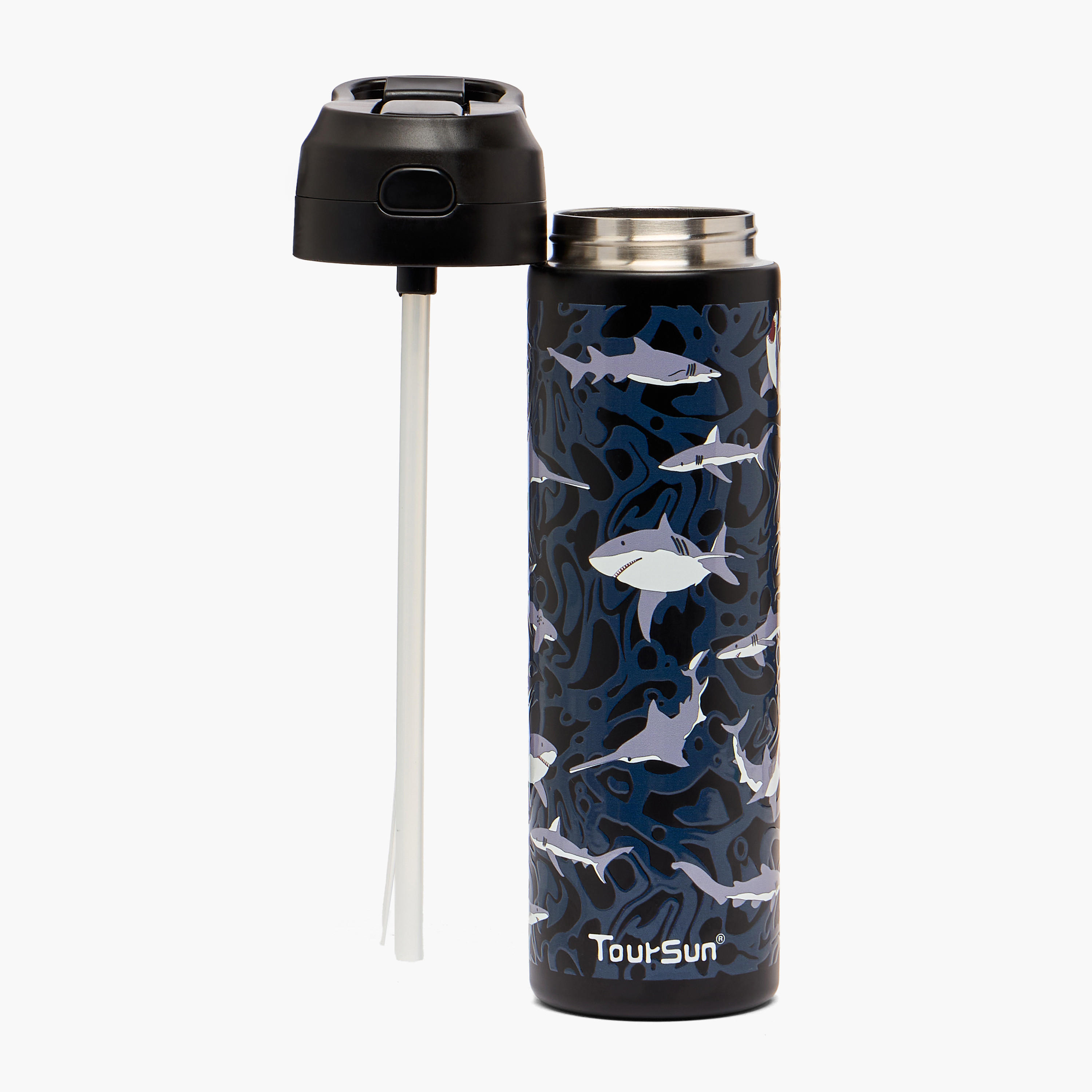 Toursun Shark Print Stainless Steel Water Bottle with Flip Spout and Handle - 540 ml-school-waterbottles-image-2