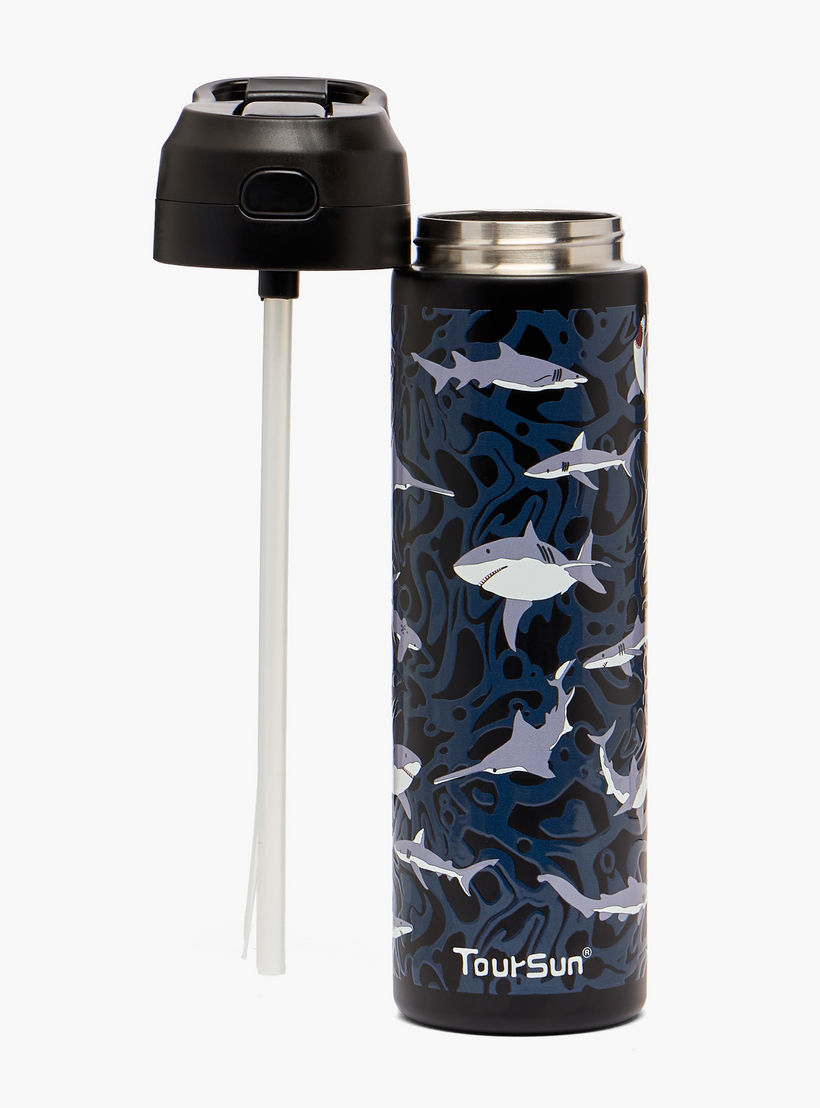 Toursun Shark Print Stainless Steel Water Bottle with Flip Spout and Handle - 540 ml-school-waterbottles-image-2