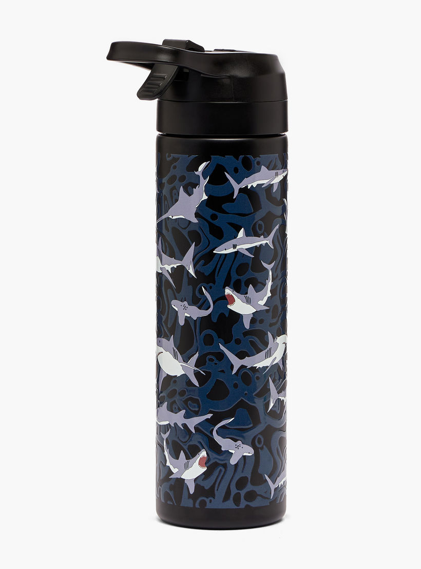 Toursun Shark Print Stainless Steel Water Bottle with Flip Spout and Handle - 540 ml-school-waterbottles-image-3