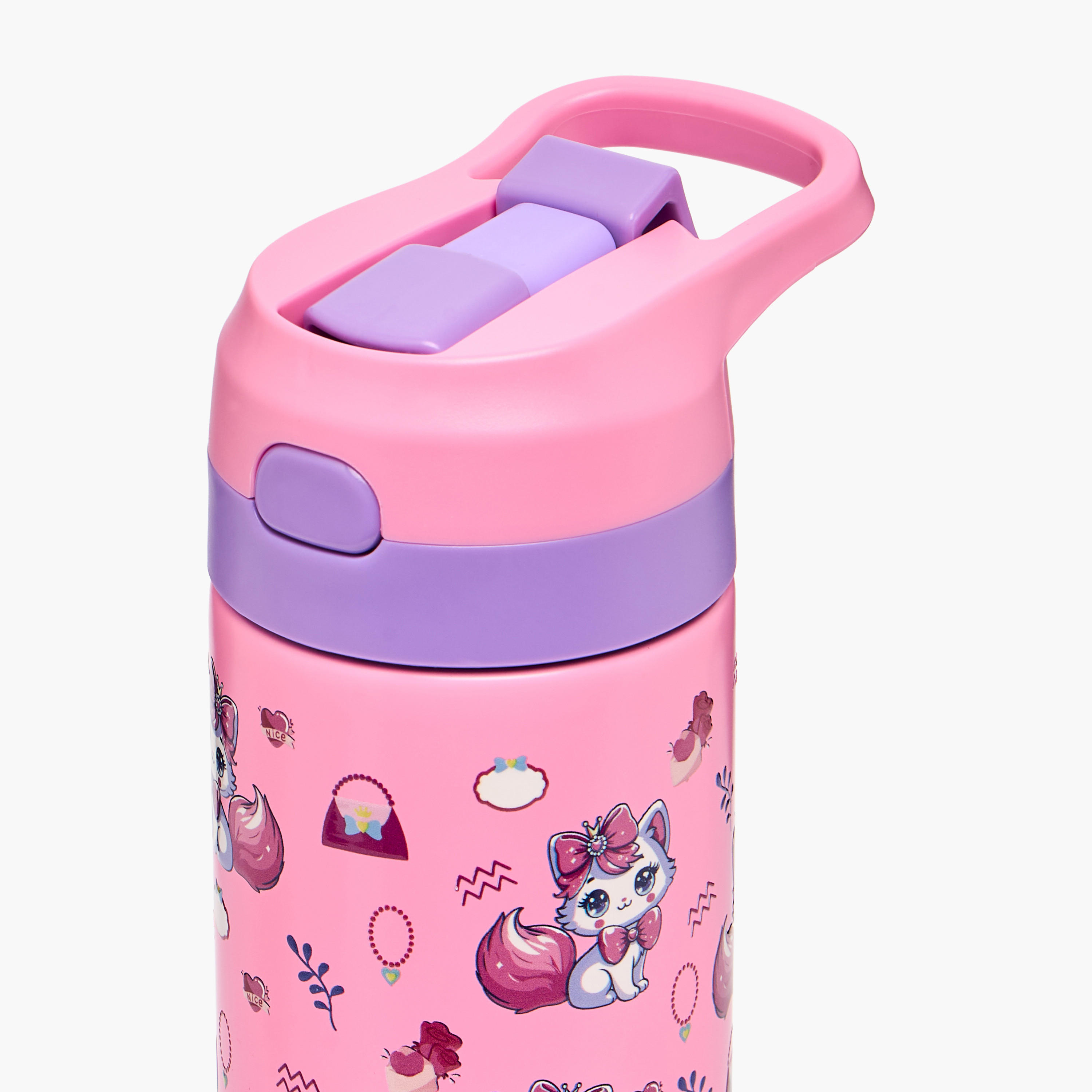 Toursun Cat Print Stainless Steel Water Bottle with Flip Spout and Handle - 540 ml-school-waterbottles-image-4