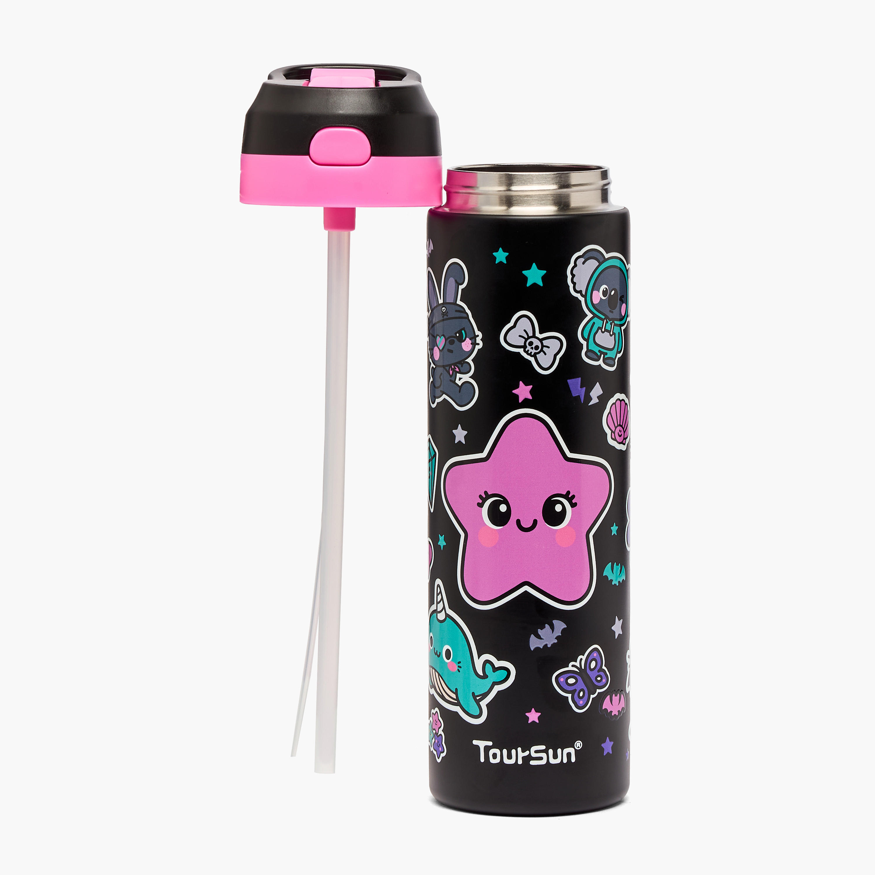 Graphic Print Stainless Steel Water Bottle with Spout - 540 ml-school-waterbottles-image-2