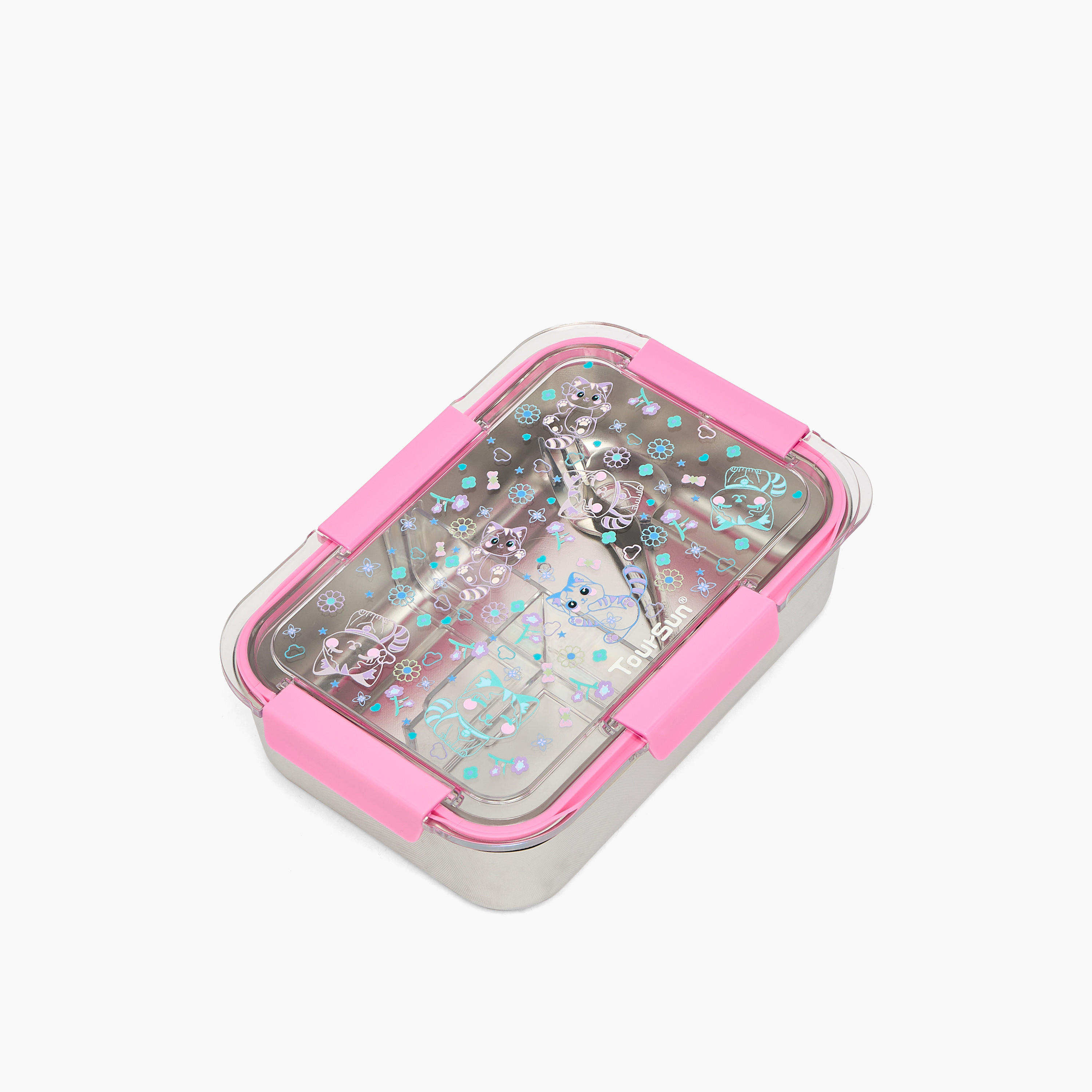 Toursun Cat Print Lunch Box for Kids with 3 Compartments-school-lunchessentials-lunchboxes-image-1