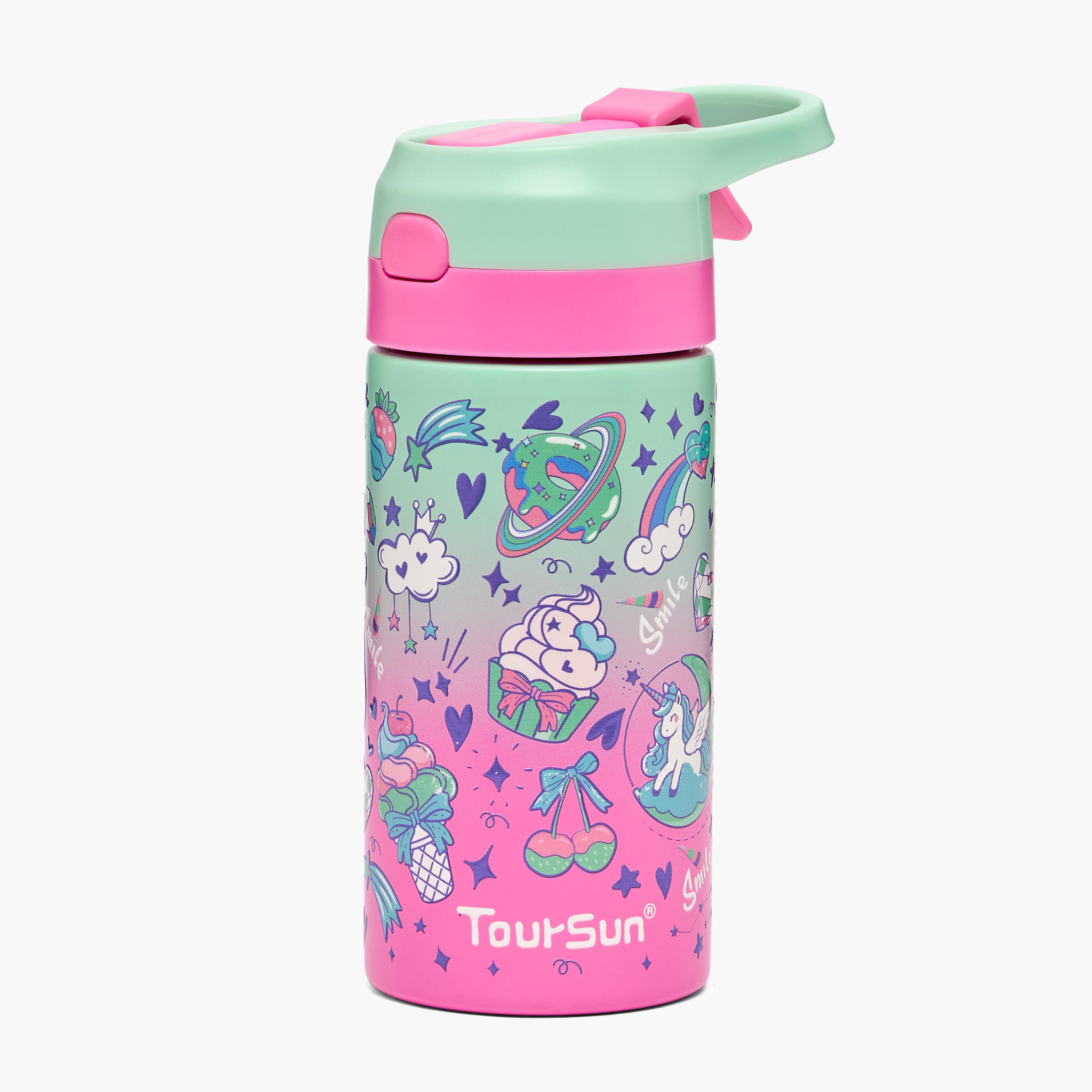 قارورة مياه ستانلس ستيل بطبعات يونيكورن مع فوّهة - 320 مل-school-waterbottles-image-1