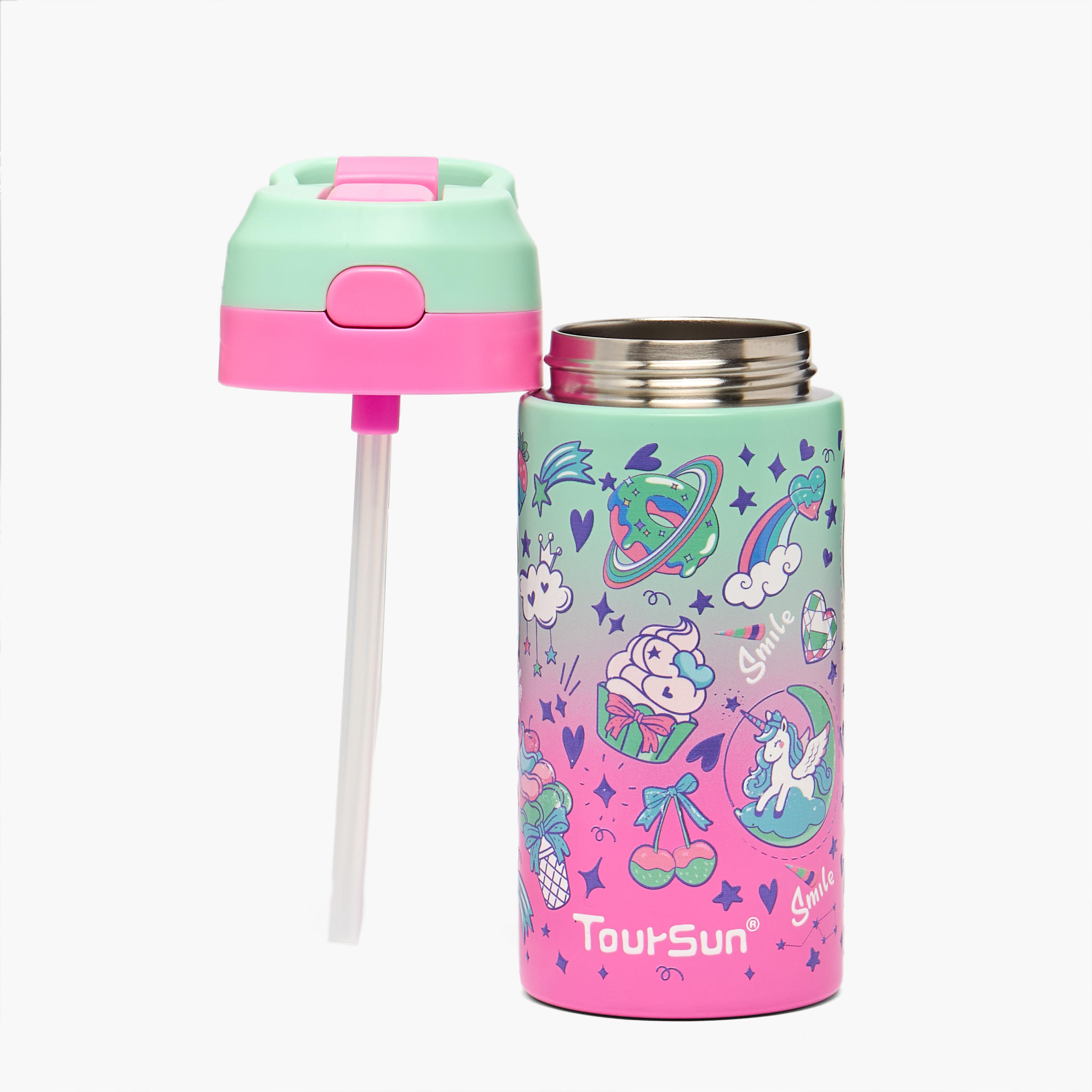 قارورة مياه ستانلس ستيل بطبعات يونيكورن مع فوّهة - 320 مل-school-waterbottles-image-2