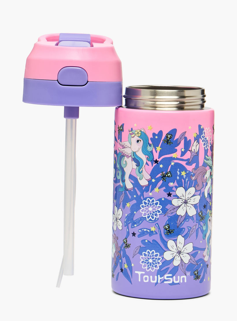 قارورة مياه ستانلس ستيل بطبعات زهور مع فوّهة - 320 مل-school-waterbottles-image-2