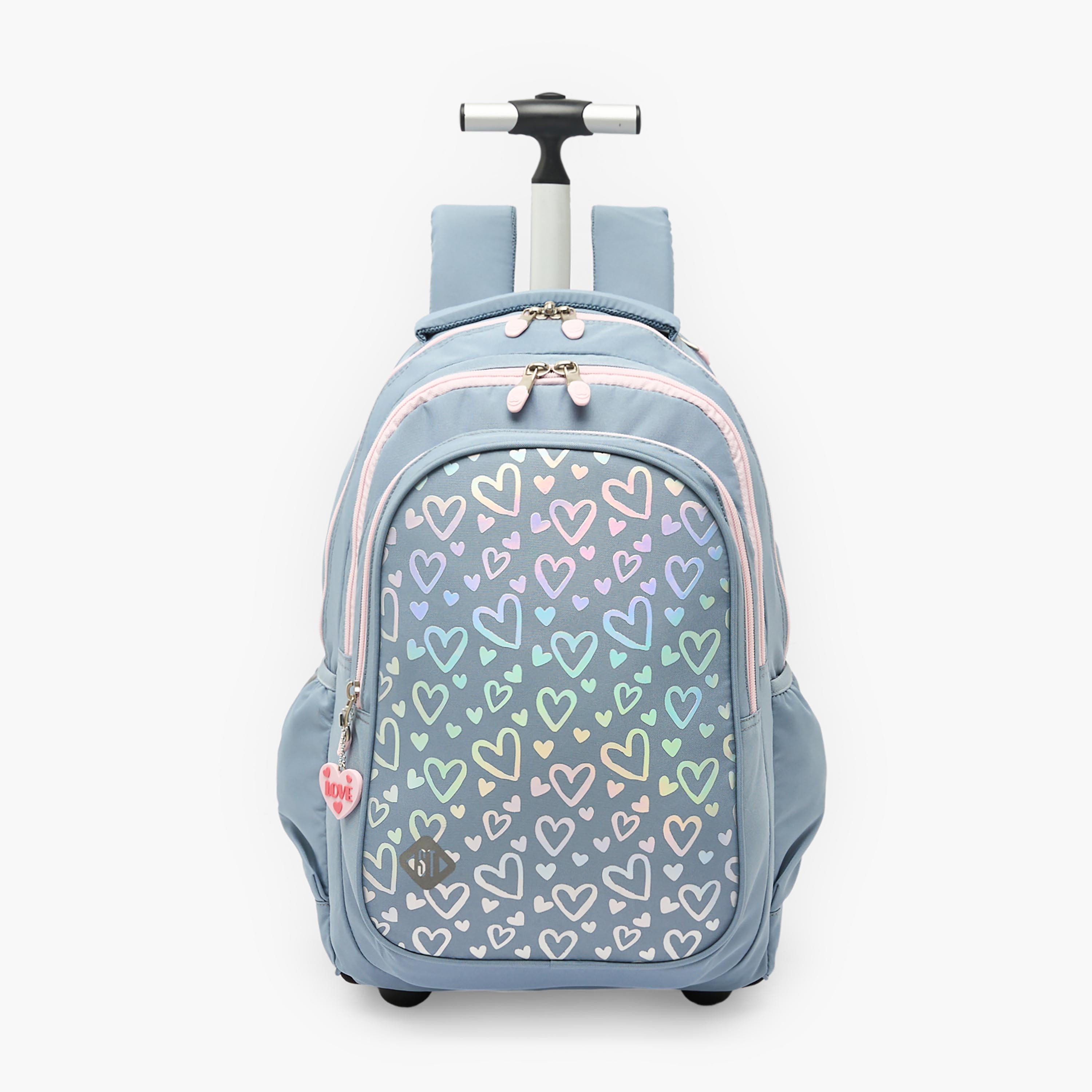 St.Right Heart Print Trolley Backpack for Girls 8-13 Years with Retractable Handle - 18 inches-school-bagsandbackpacks-trolleybags-image-1