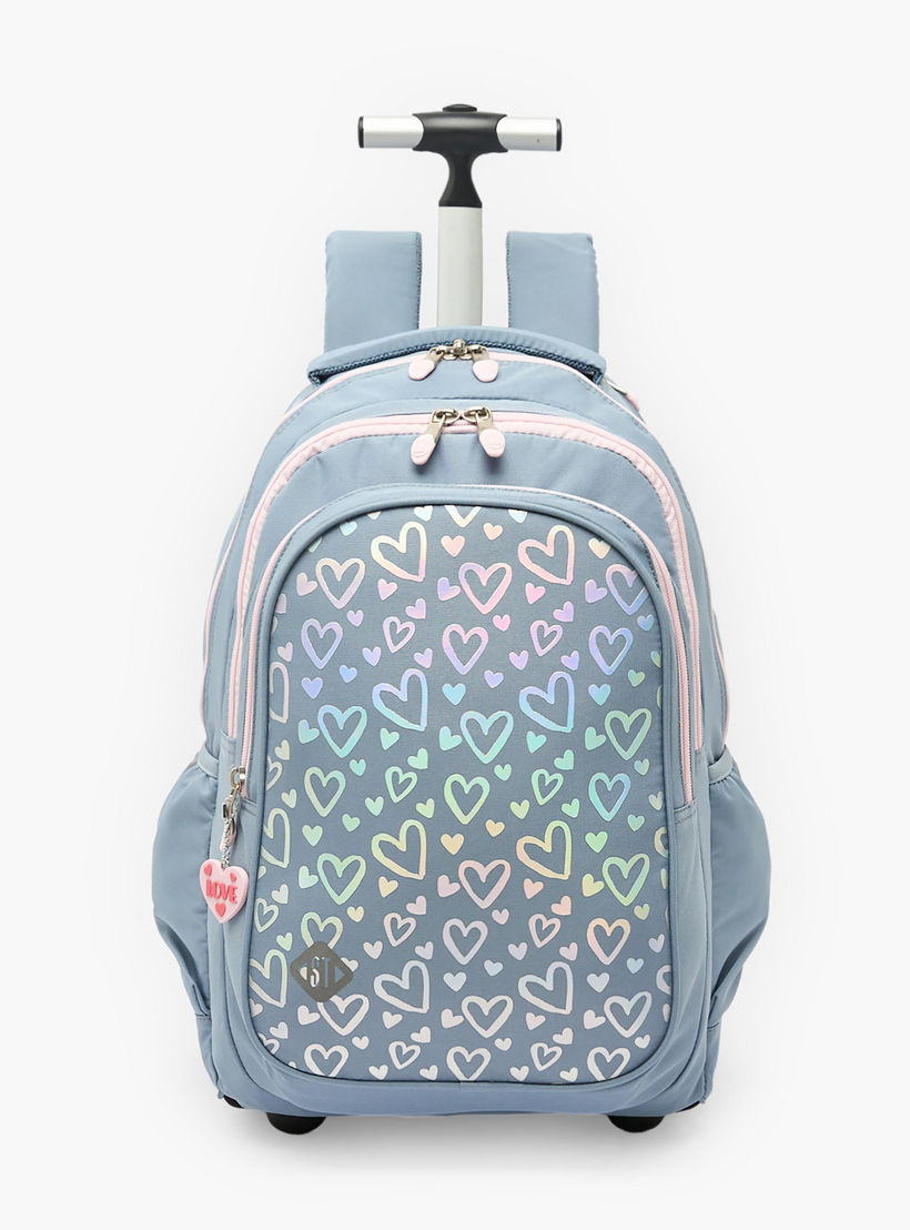 St.Right Heart Print Trolley Backpack for Girls 8-13 Years with Retractable Handle - 18 inches-school-bagsandbackpacks-trolleybags-image-1