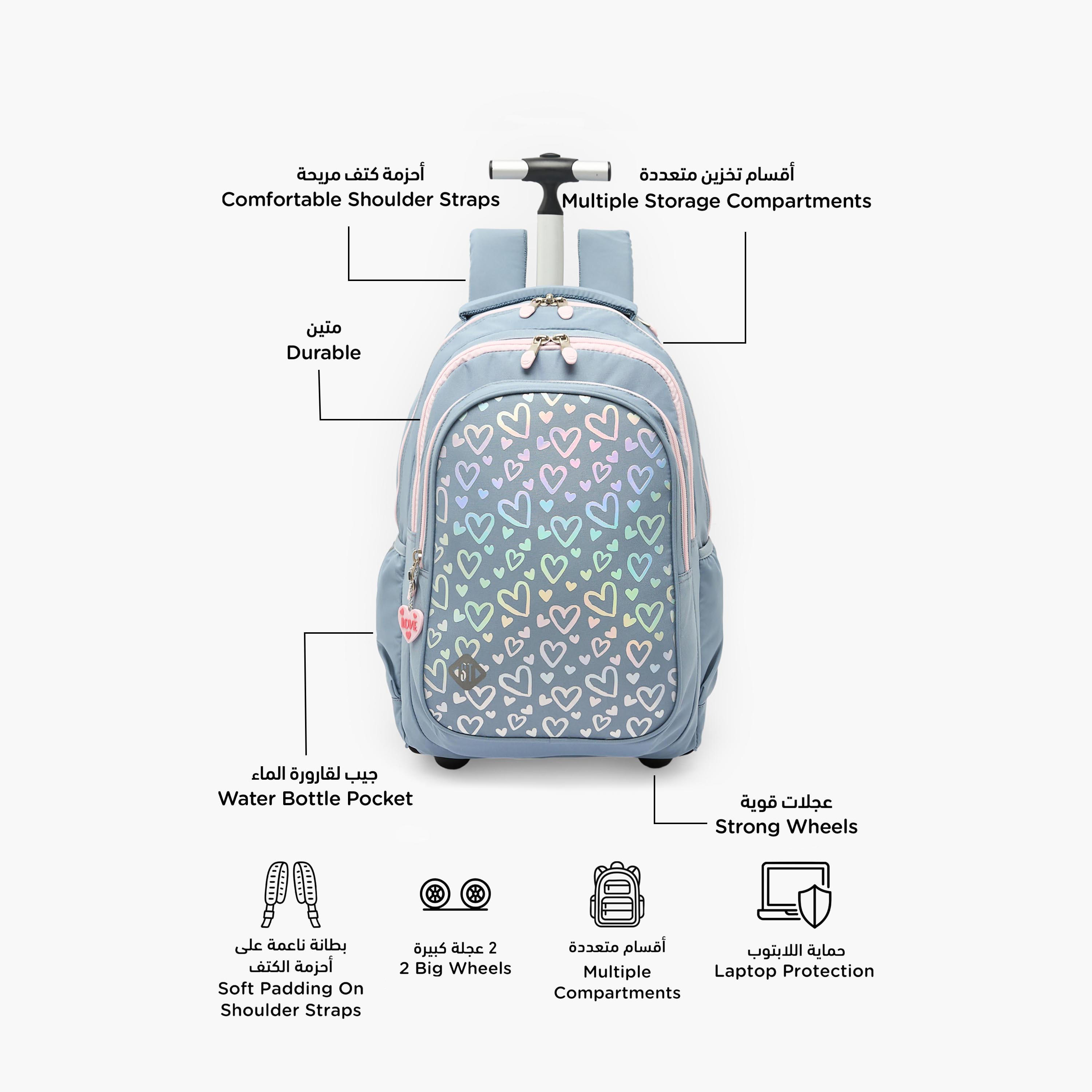 St.Right Heart Print Trolley Backpack for Girls 8-13 Years with Retractable Handle - 18 inches-school-bagsandbackpacks-trolleybags-image-2