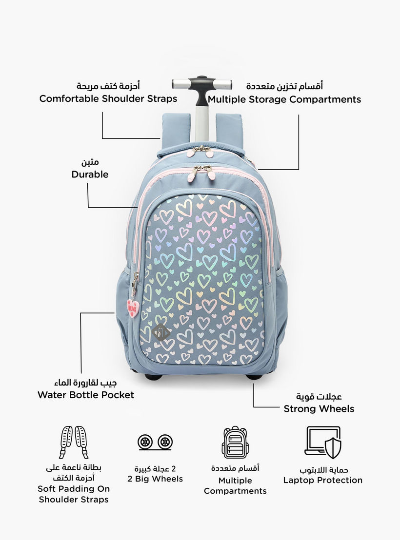 St.Right Heart Print Trolley Backpack for Girls 8-13 Years with Retractable Handle - 18 inches-school-bagsandbackpacks-trolleybags-image-2