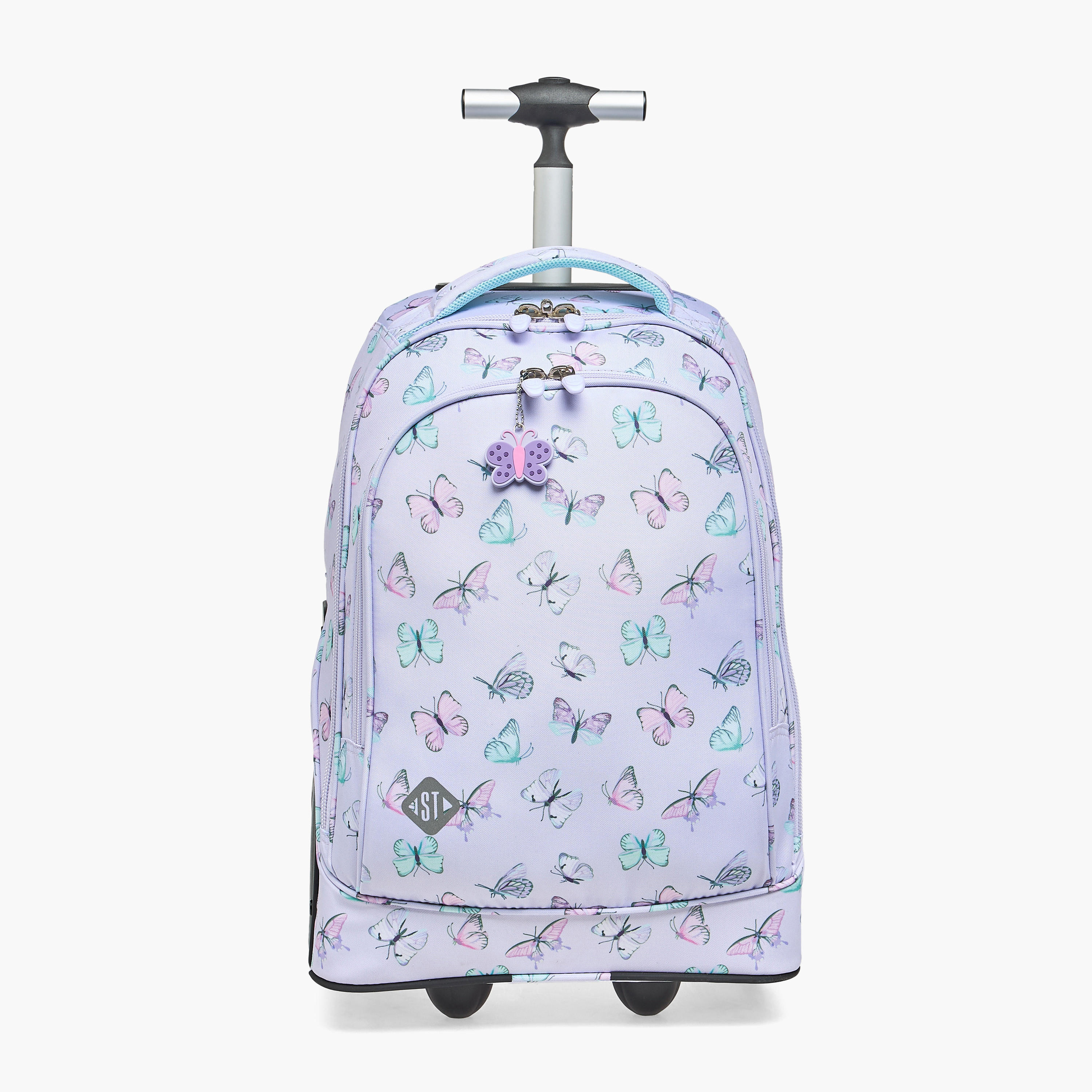 St.Right Butterfly Print Trolley Bag for Girls 8-13 Years with Retractable Handle - 18 inches-school-bagsandbackpacks-trolleybags-image-1