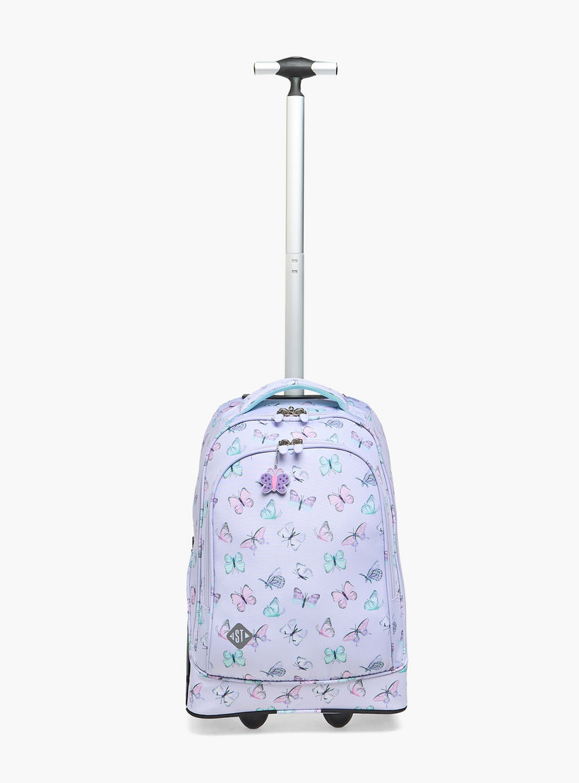 St.Right Butterfly Print Trolley Bag for Girls 8-13 Years with Retractable Handle - 18 inches-school-bagsandbackpacks-trolleybags-image-2