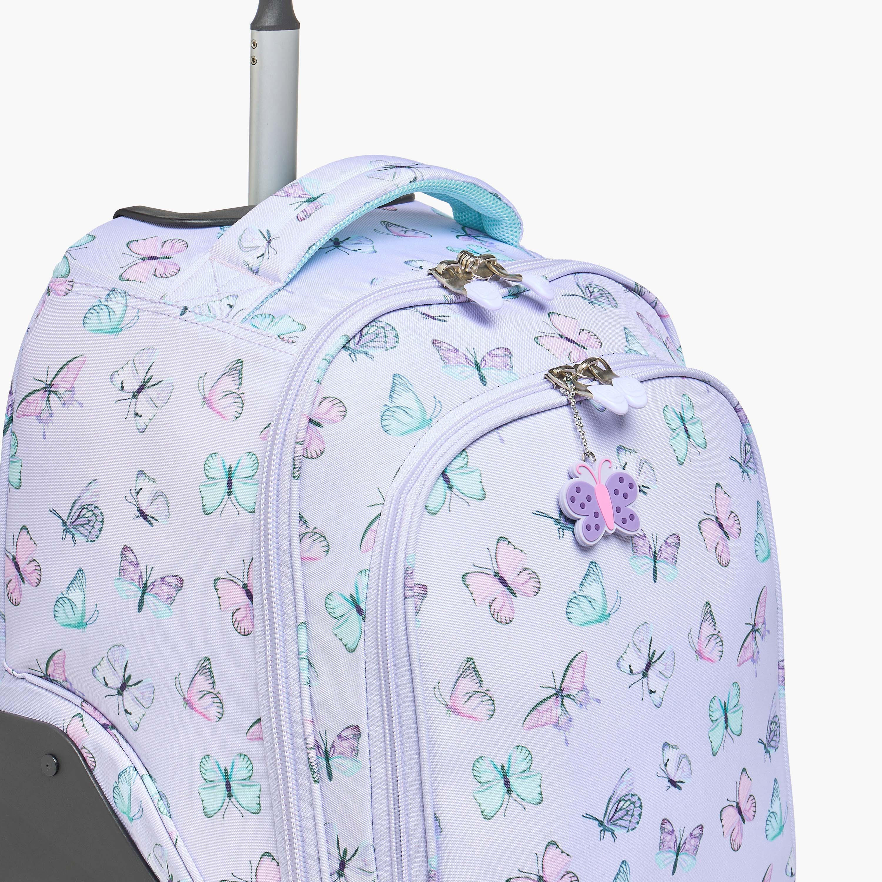 St.Right Butterfly Print Trolley Bag for Girls 8-13 Years with Retractable Handle - 18 inches-school-bagsandbackpacks-trolleybags-image-3