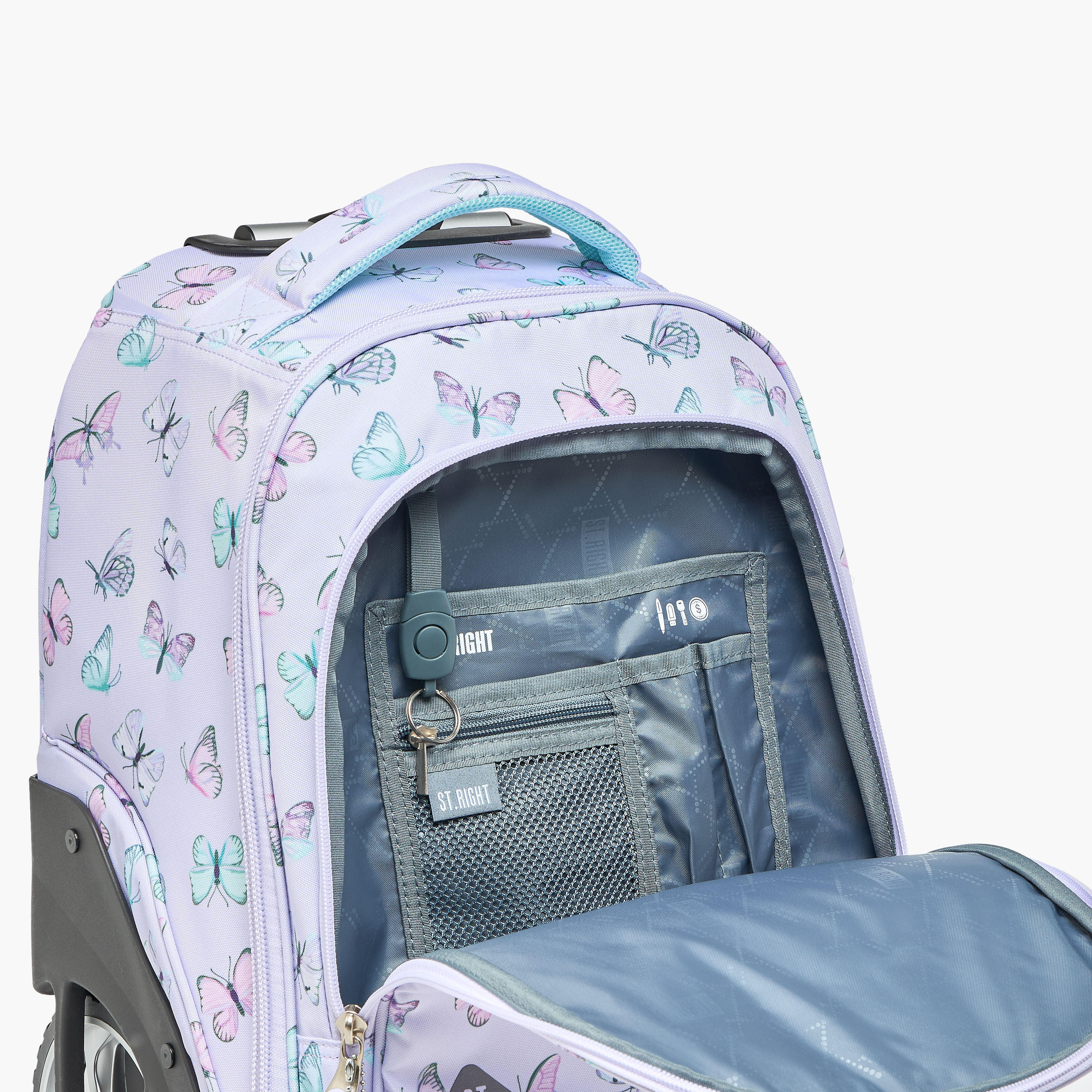 St.Right Butterfly Print Trolley Bag for Girls 8-13 Years with Retractable Handle - 18 inches-school-bagsandbackpacks-trolleybags-image-4