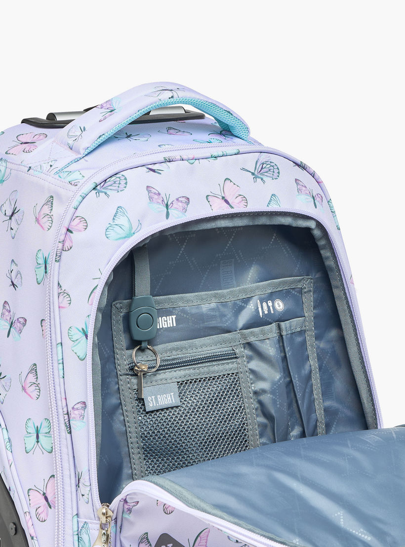 St.Right Butterfly Print Trolley Bag for Girls 8-13 Years with Retractable Handle - 18 inches-school-bagsandbackpacks-trolleybags-image-4