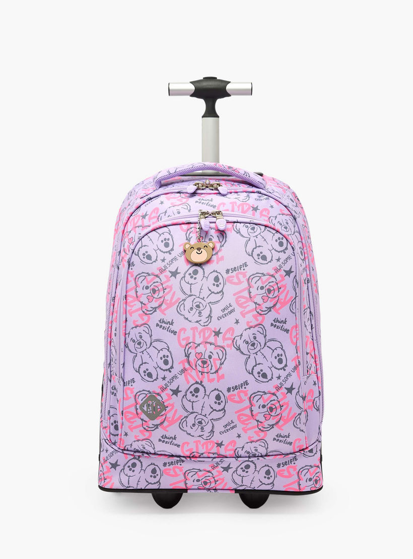 St.Right Bear Print Trolley Bag for Girls 8-13 Years Retractable Handle - 18 inch-school-bagsandbackpacks-trolleybags-image-1