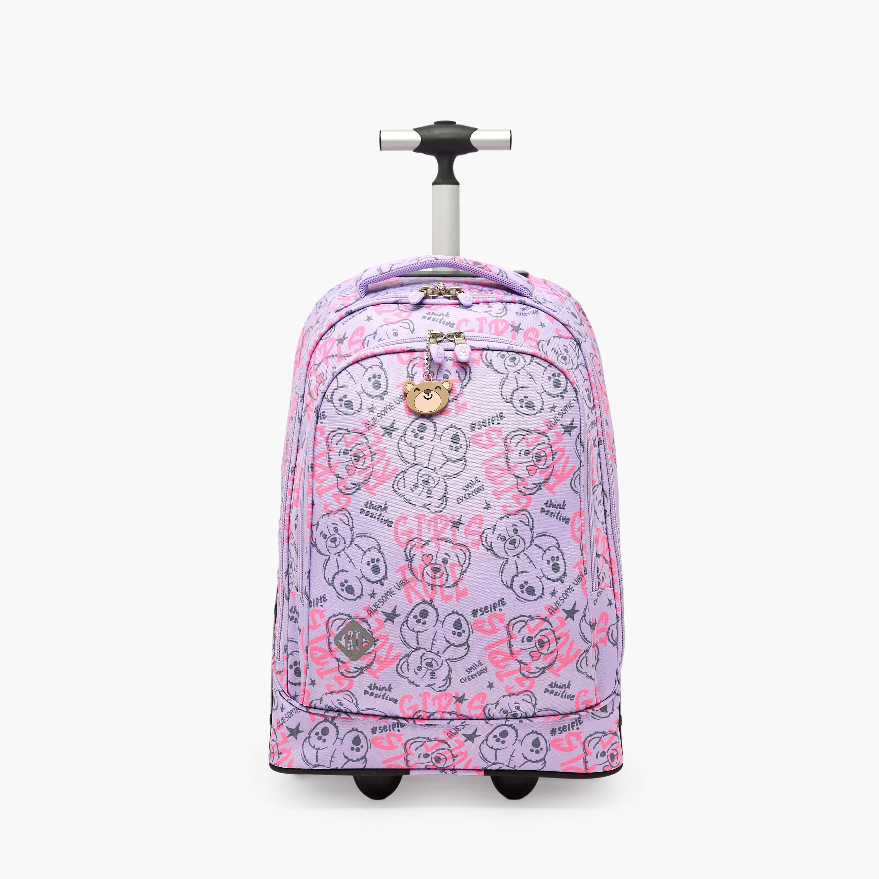 St.Right Bear Print Trolley Bag for Girls 8-13 Years Retractable Handle - 18 inch-school-bagsandbackpacks-trolleybags-image-1