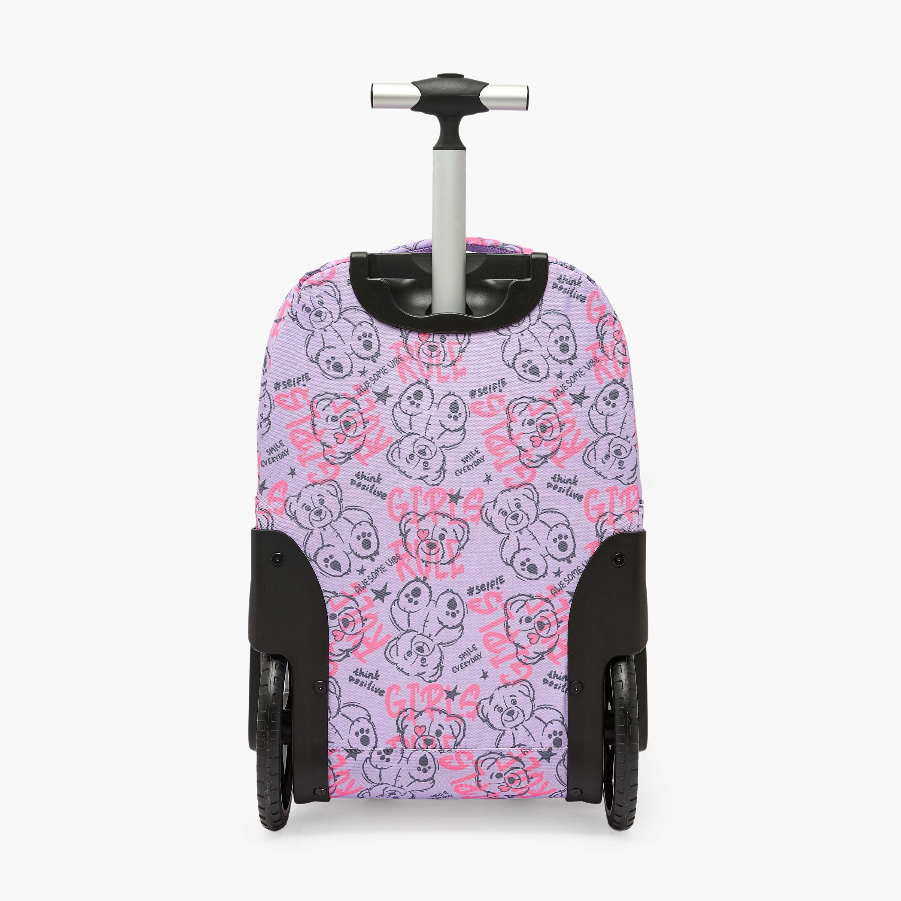 St.Right Bear Print Trolley Bag for Girls 8-13 Years Retractable Handle - 18 inch-school-bagsandbackpacks-trolleybags-image-11