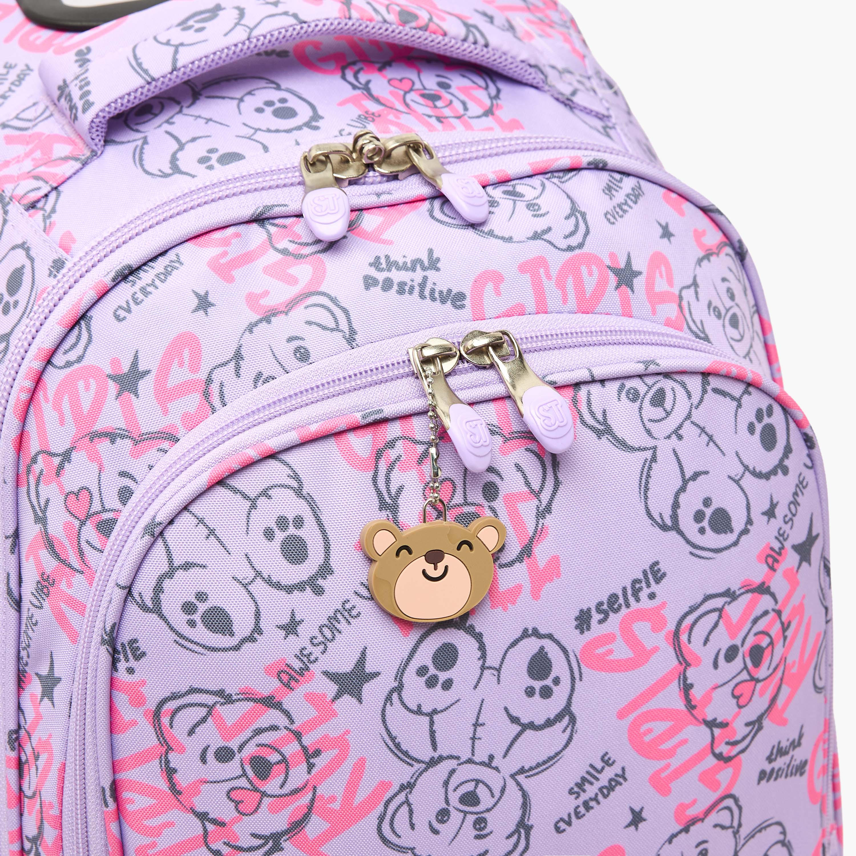 St.Right Bear Print Trolley Bag for Girls 8-13 Years Retractable Handle - 18 inch-school-bagsandbackpacks-trolleybags-image-4