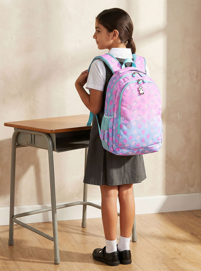 شنطة ظهر بطبعات فراولة وحمالات كتف مبطنة للبنات 8-13 سنوات من ست رايت - 18 بوصة-school-bagsandbackpacks-backpacks-image-3