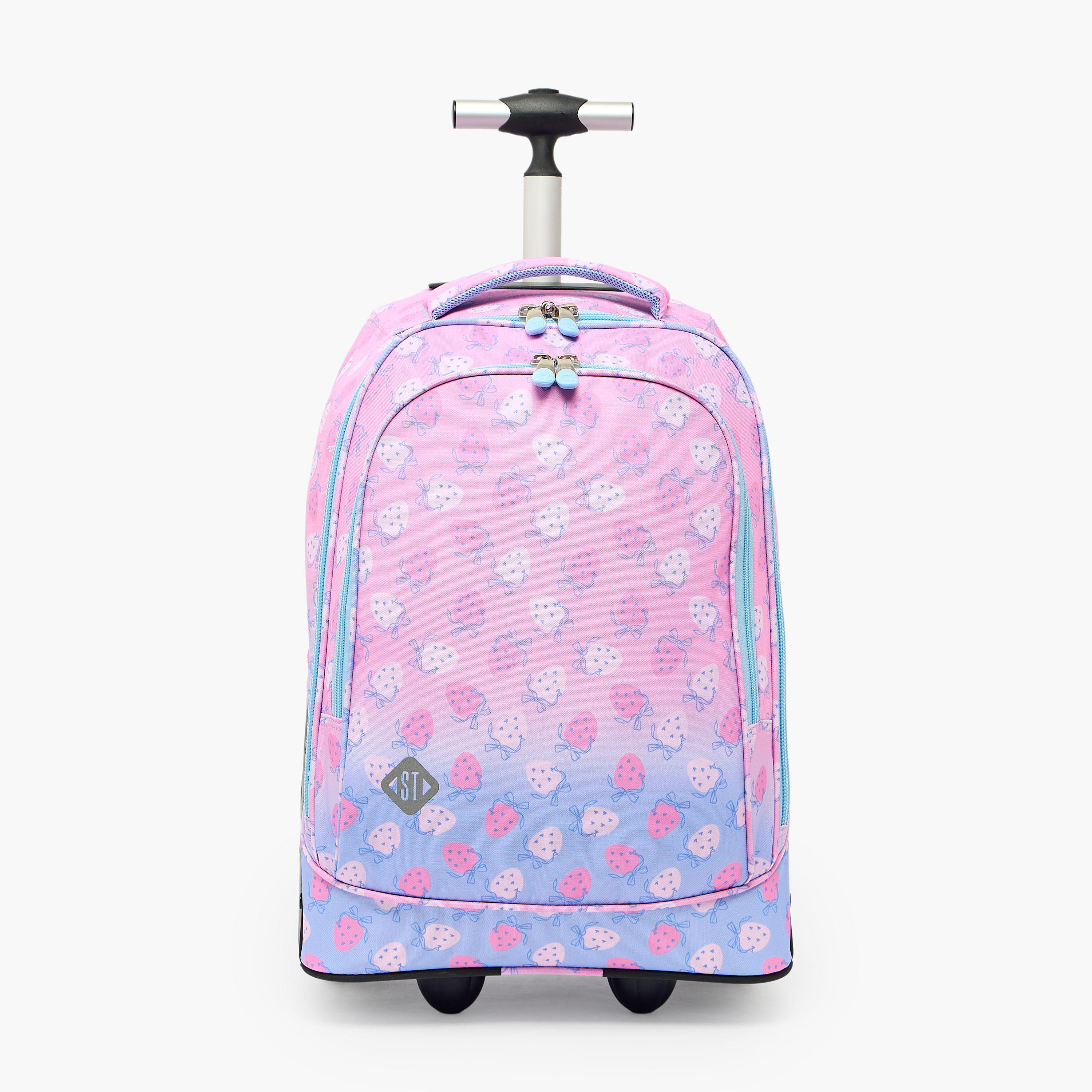 St.Right Strawberry Print Trolley Bag for Girls 8-13 Years with Retractable Handle - 18 inch-school-bagsandbackpacks-trolleybags-image-1