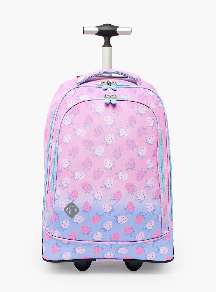 St.Right Strawberry Print Trolley Bag for Girls 8-13 Years with Retractable Handle - 18 inch-school-bagsandbackpacks-trolleybags-image-1