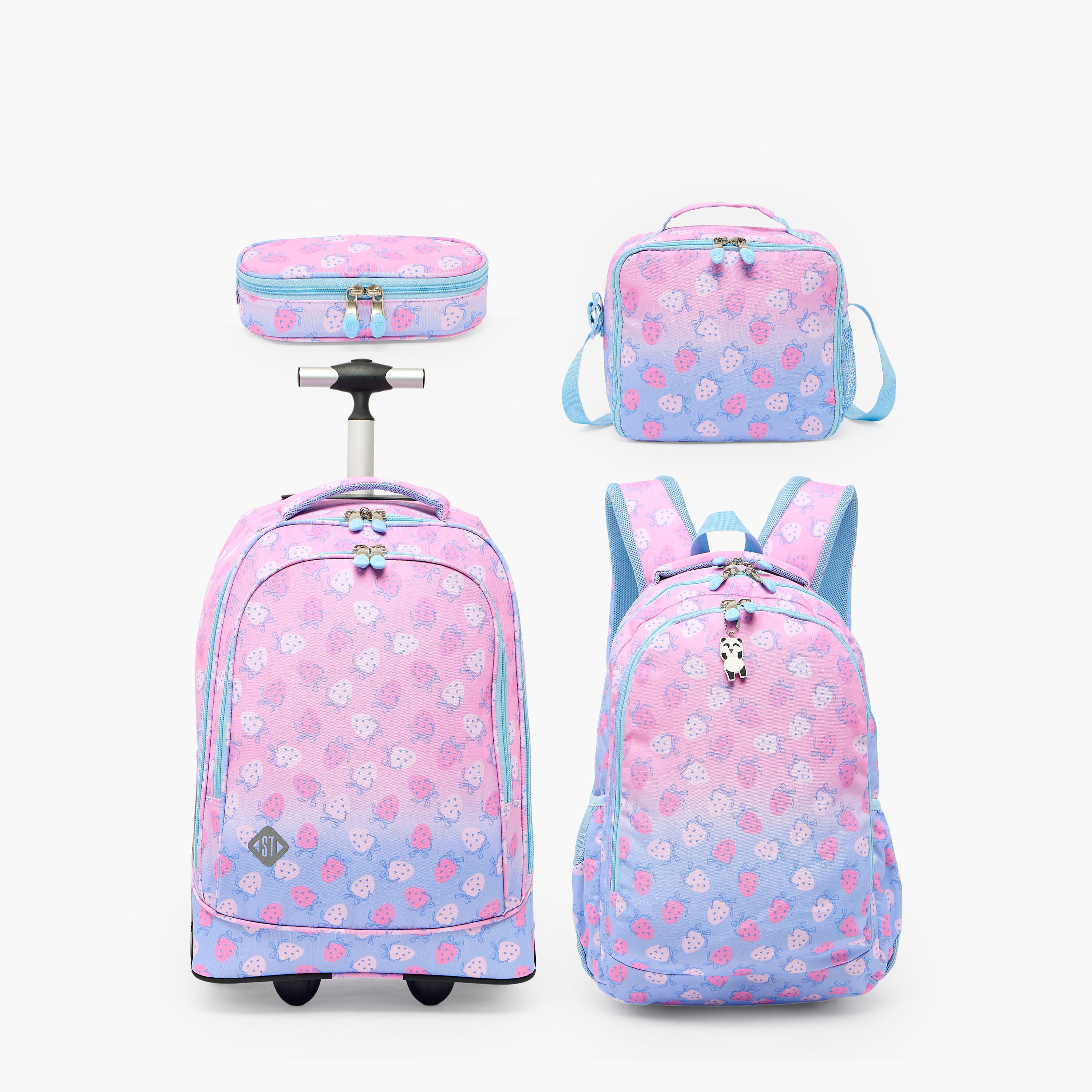 St.Right Strawberry Print Trolley Bag for Girls 8-13 Years with Retractable Handle - 18 inch-school-bagsandbackpacks-trolleybags-image-13