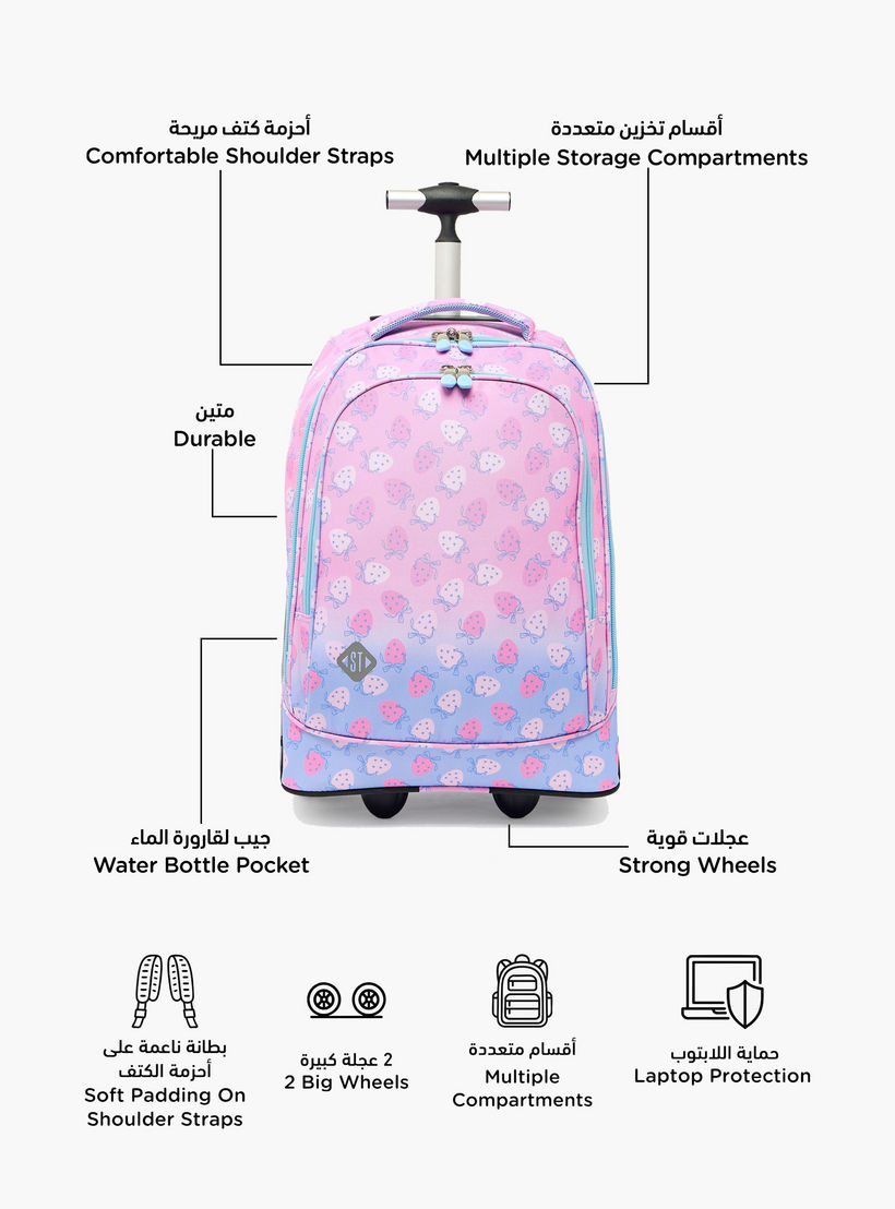 St.Right Strawberry Print Trolley Bag for Girls 8-13 Years with Retractable Handle - 18 inch-school-bagsandbackpacks-trolleybags-image-2